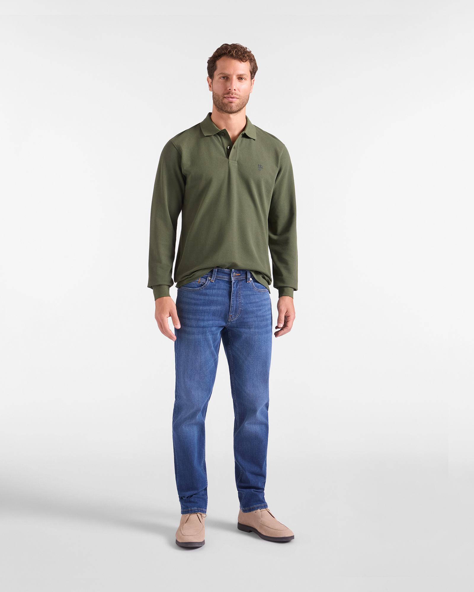 HBJ Men&rsquo;s Long-Sleeved Piquet Cotton Polo Shirt, GREEN, large