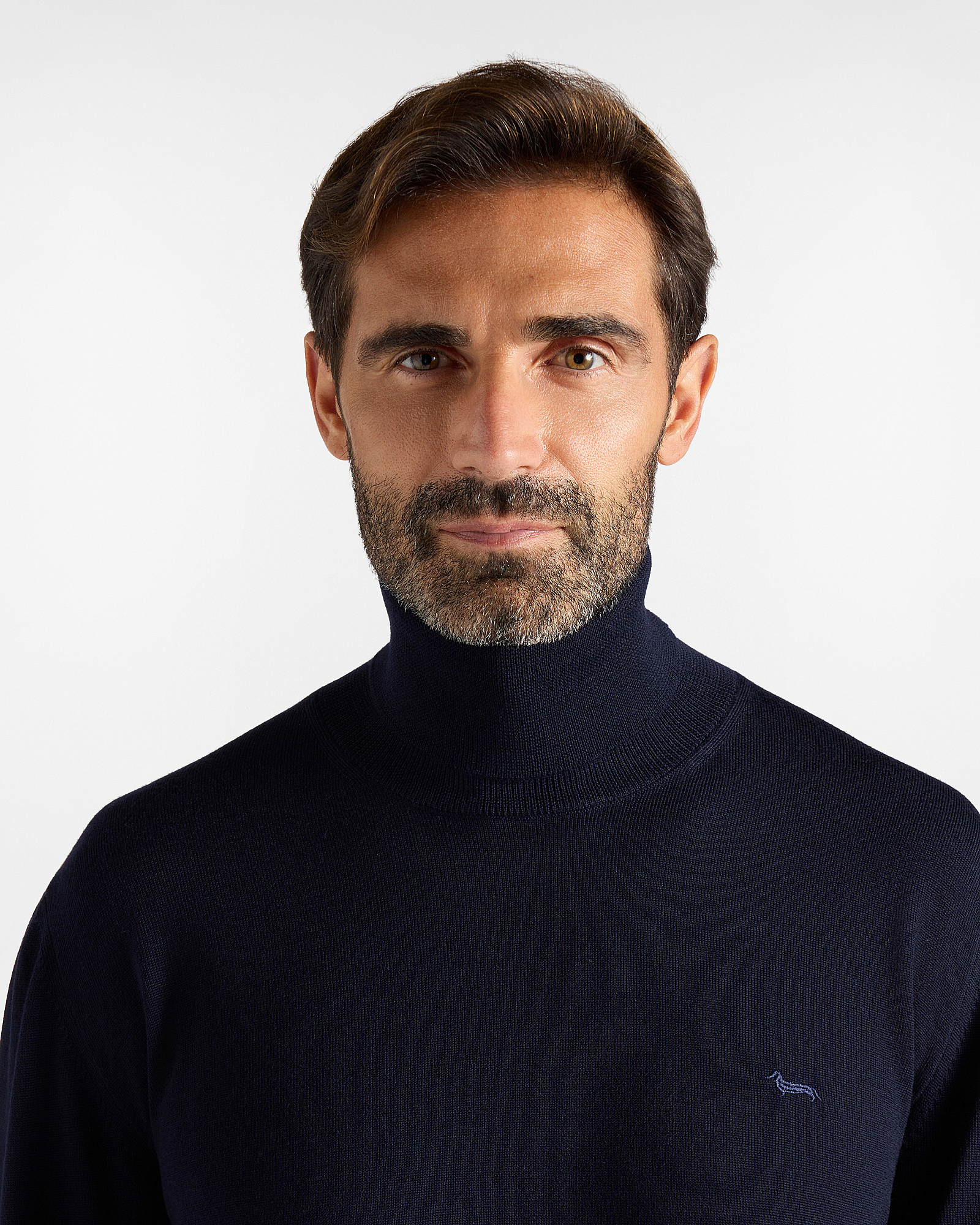 Men's Made in Italy turtleneck sweater in 100% pure wool with regular fit, NAVY BLUE, large