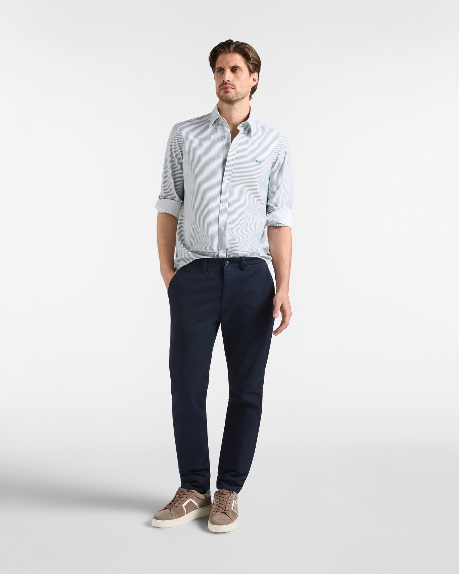 Men's regular-fit yarn-dyed Oxford shirt with stripe, BOTTLE GREEN, large