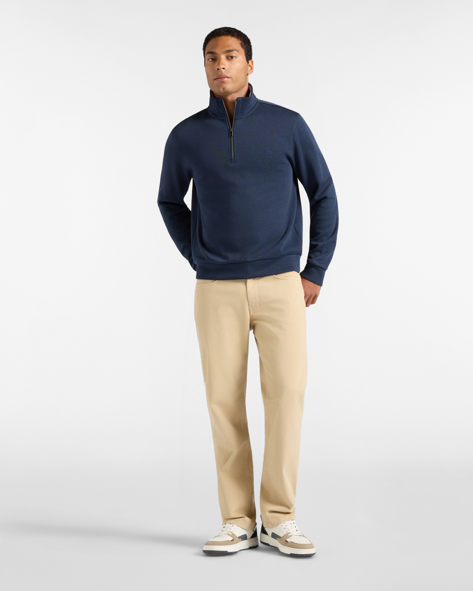 Men's Regular Fit half-zip ribbed cotton sweatshirt, NAVY BLUE, large