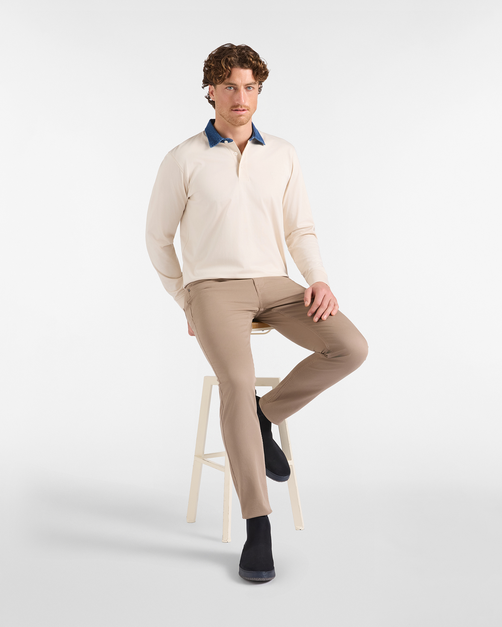 Pantalone HBJ Uomo 5 Tasche Narrow Fit in Gabardina di Cotone Stretch, BEIGE, large