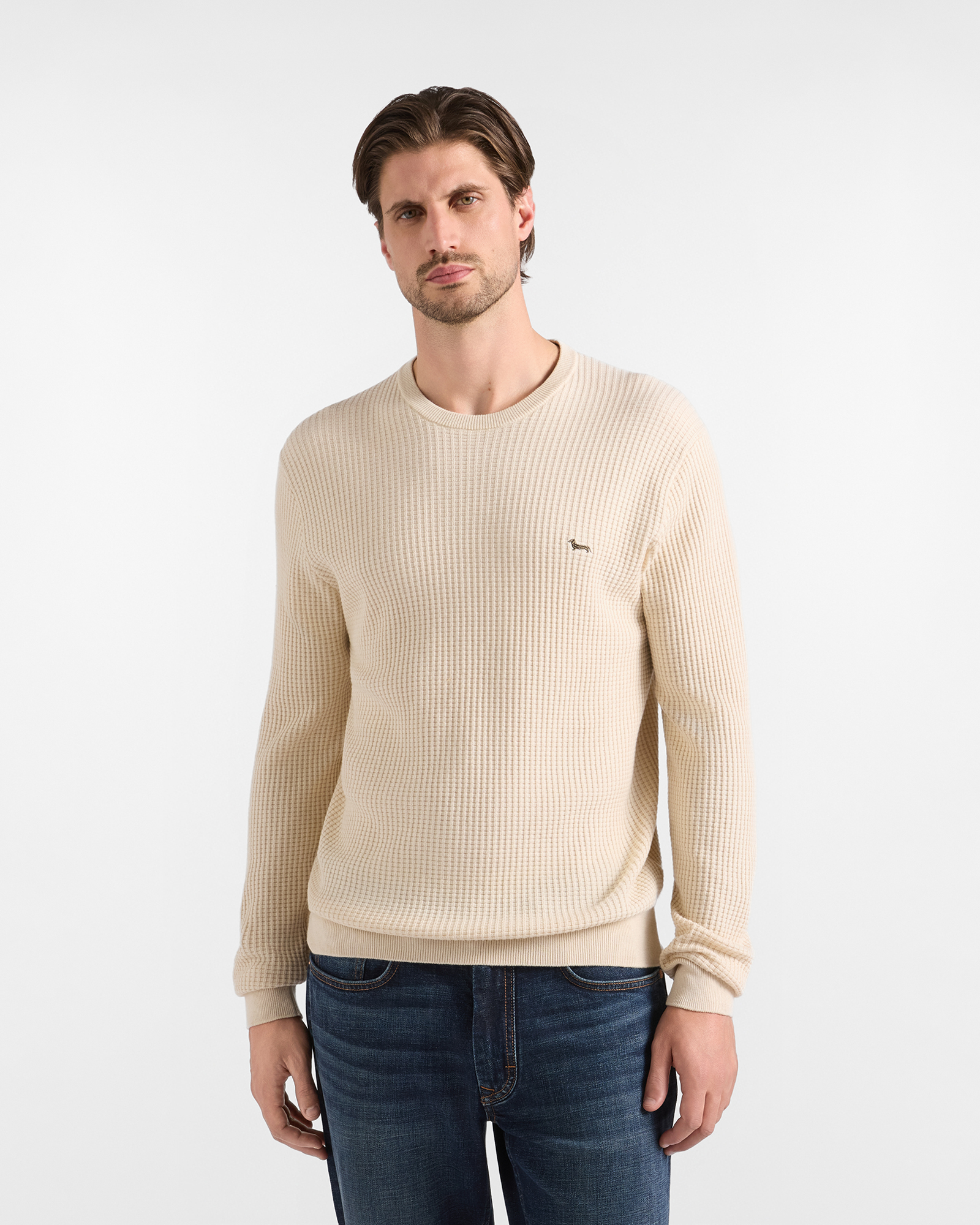 Men's Made in Italy regular fit sweater in wool and cotton blend, TAUPE, large