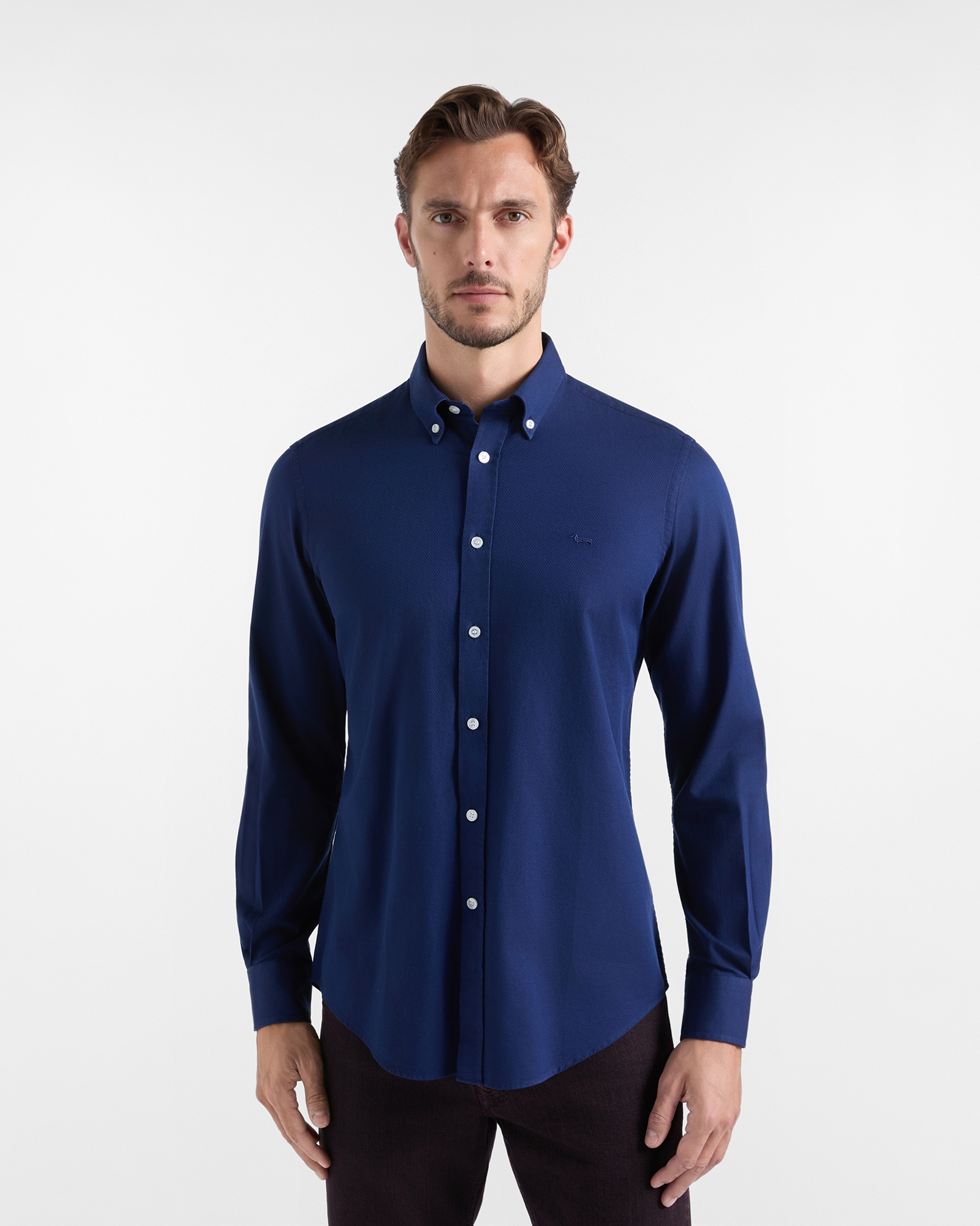 Chemise homme bleu sport en micro-jacquard Regular Fit