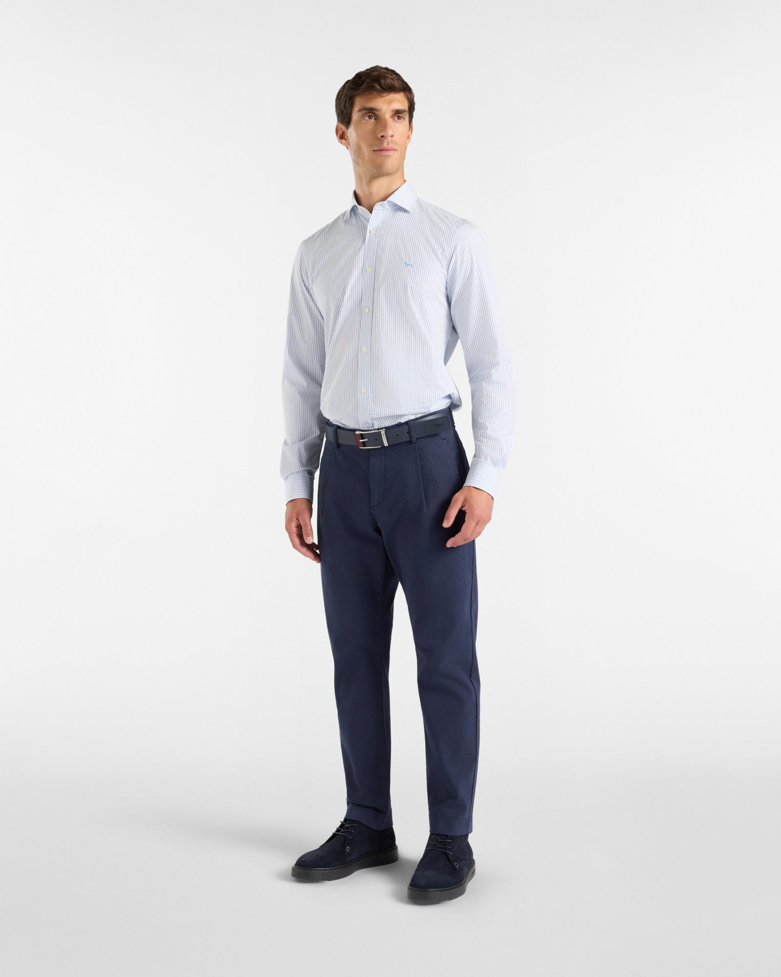 Men's narrow-fit  shirt featuring stripes on a  yarn-dyed background, SKY, large
