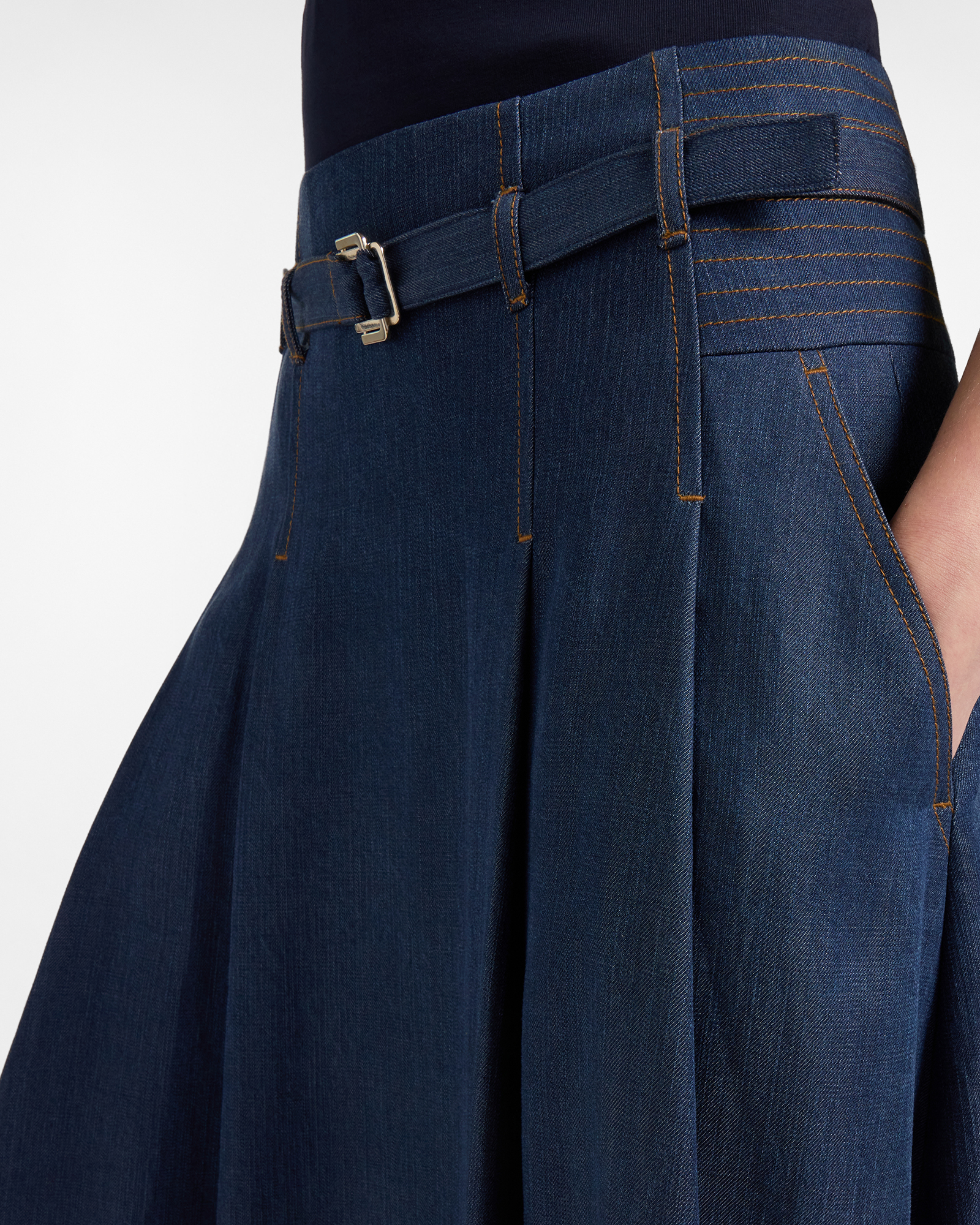 GONNA IN DENIM IMPUNTERE A CONTRASTO, BLU DENIM, large