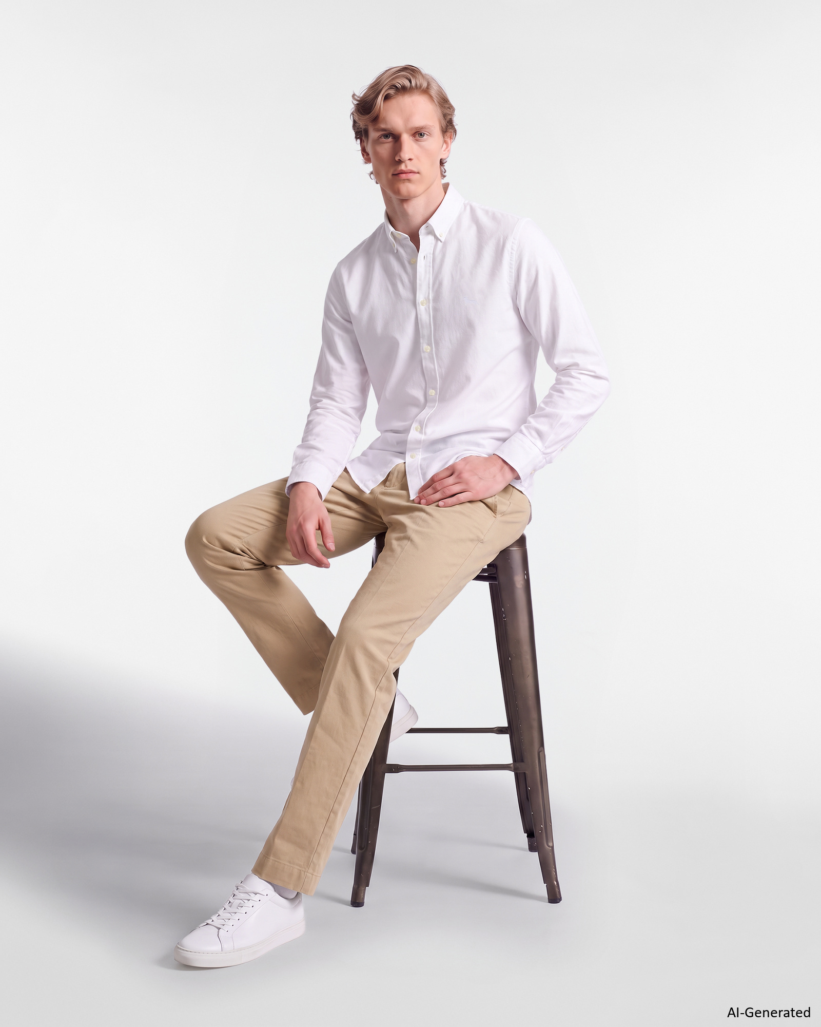 Camicia Uomo Regular Fit in Oxford Tinto Filo, BIANCO, large