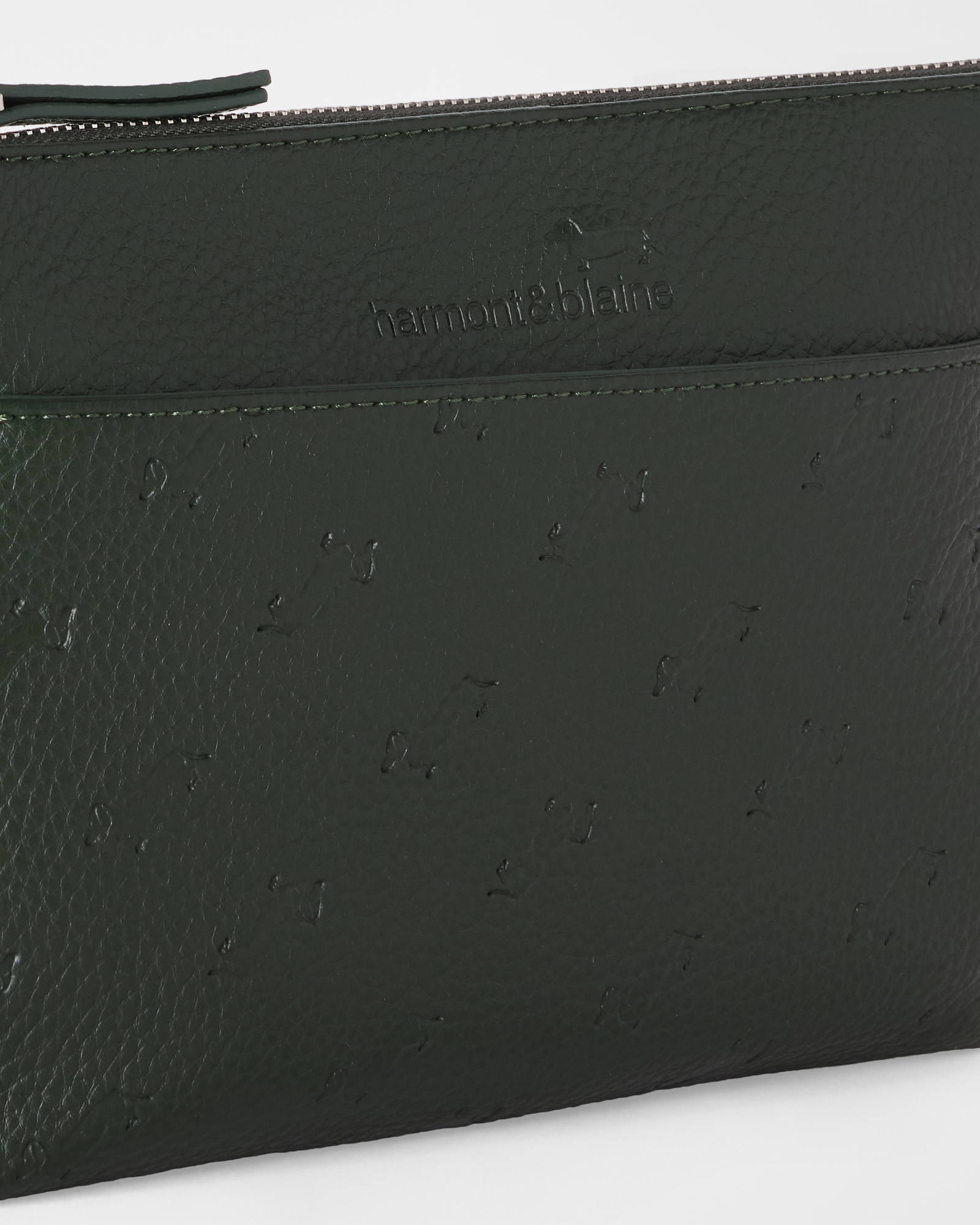 Men&rsquo;s flat clutch with handle and all-over dachshund pattern, GREEN, large