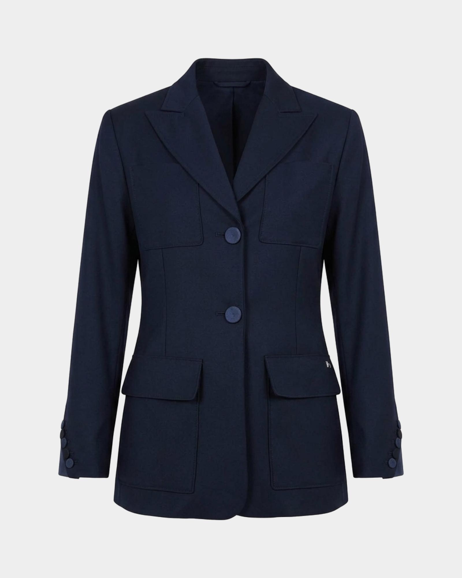 Chaqueta para mujer blazer en poliviscosa  entallada Made in Italy, AZUL, large