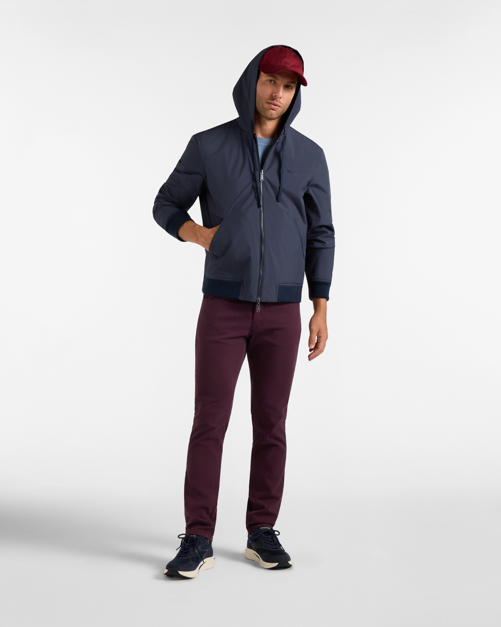 Men's blue Prince of Wales wool blend reversible jacket, NAVY BLUE, large