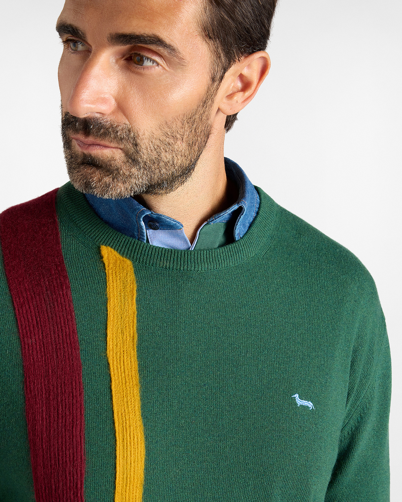 Jersey de cuello redondo para hombre en mezcla de lana y cachemira, Re-Loved, fabricado en Italia, VERDE BOTELLA, large