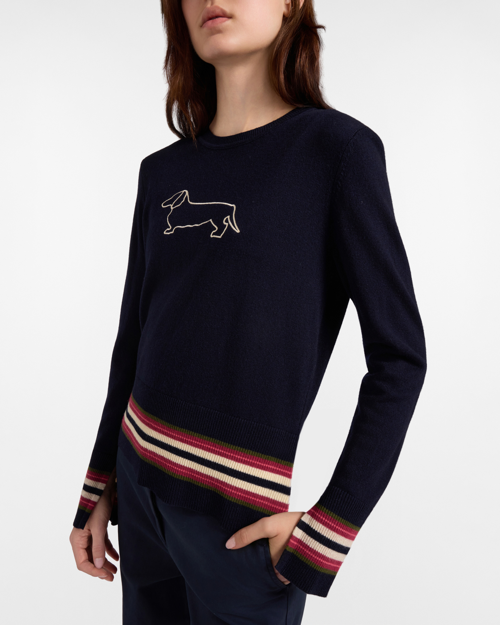 Women's Made in Italy regular fit sweater in wool blend, NAVY BLUE, large