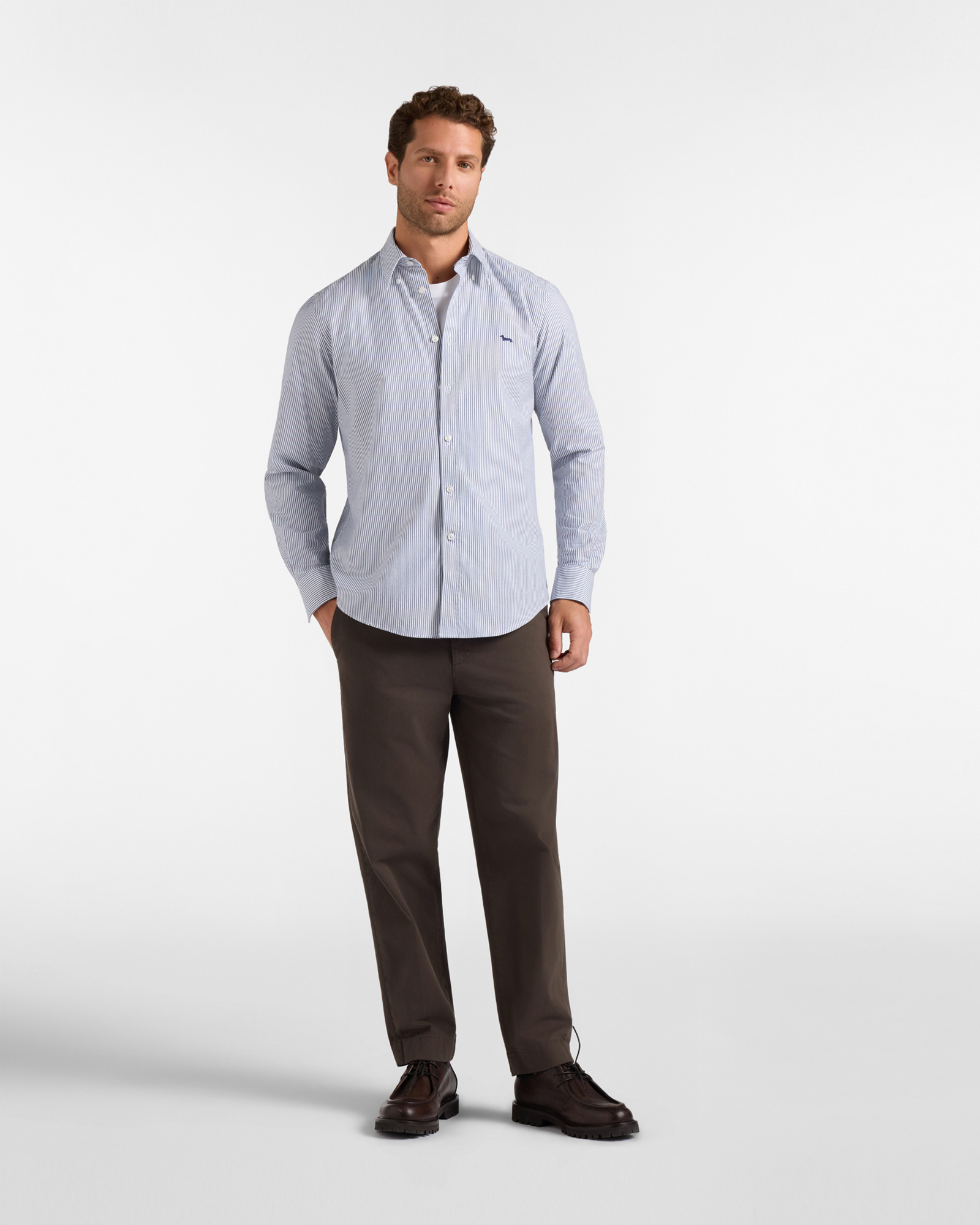Camicia Uomo riga oxford tinto filo Regular Fit, BLU NAVY, large