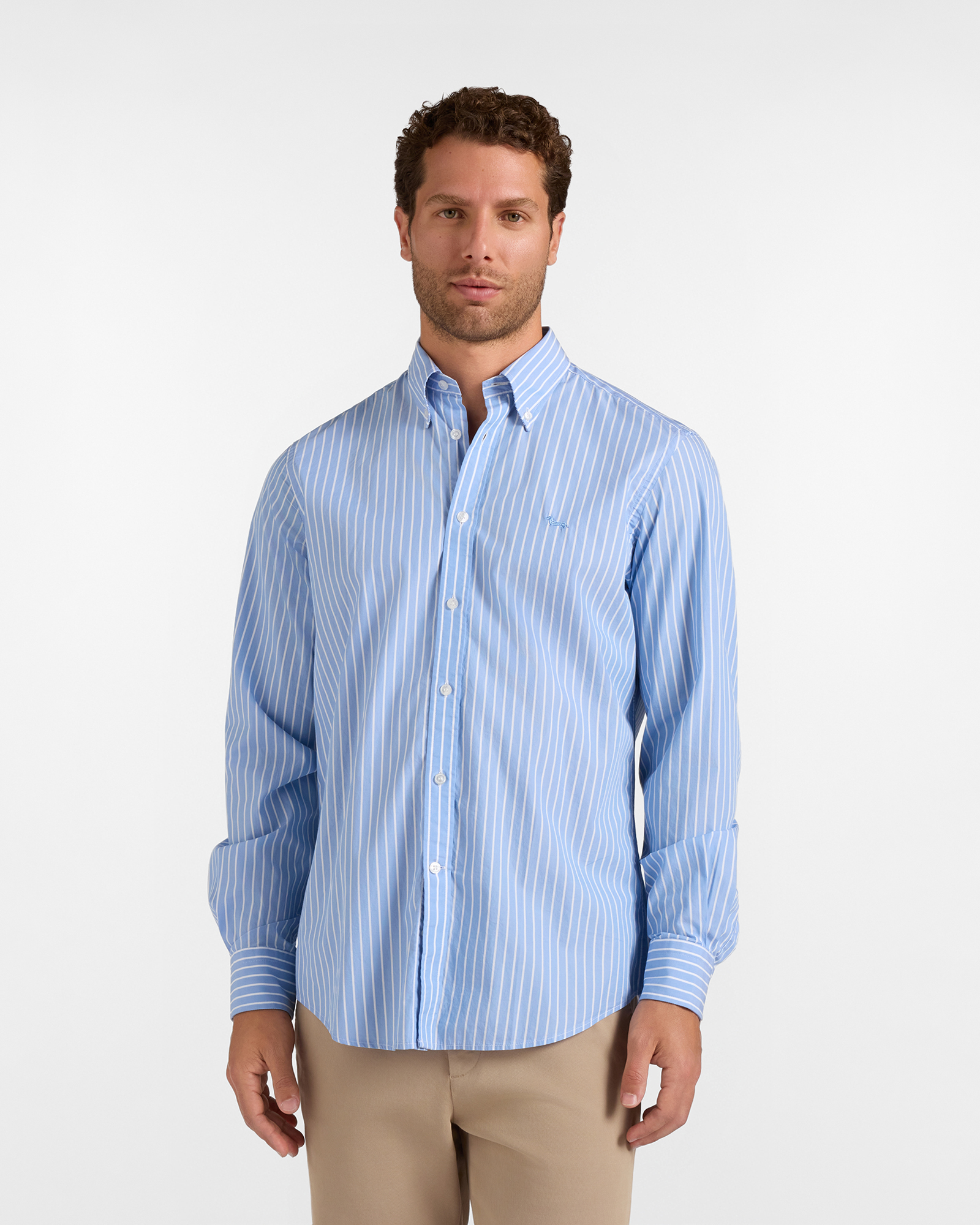 Camicia Uomo riga larga tinto filo Regular Fit azzurro