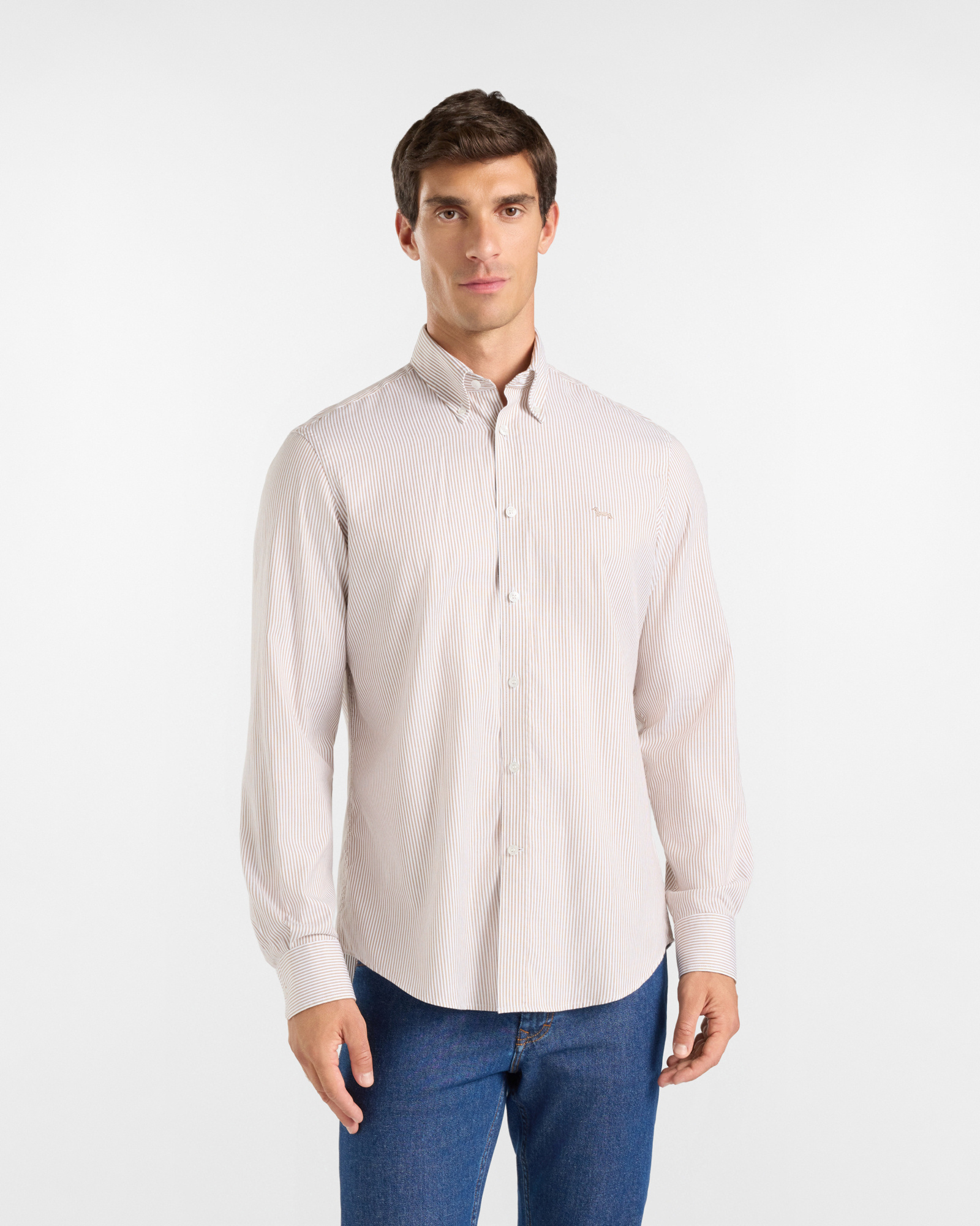Camicia Uomo riga oxford tinto filo Regular Fit marrone