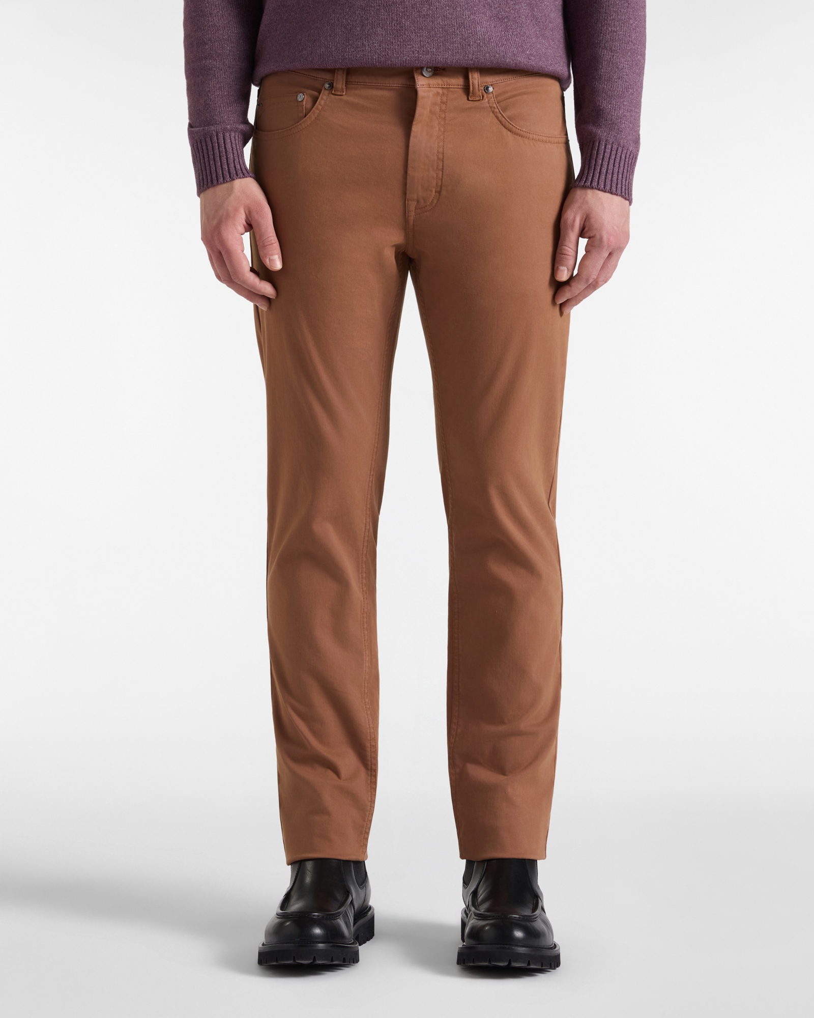 Men&rsquo;s narrow-fit brown stretch cotton 5-pocket jeans