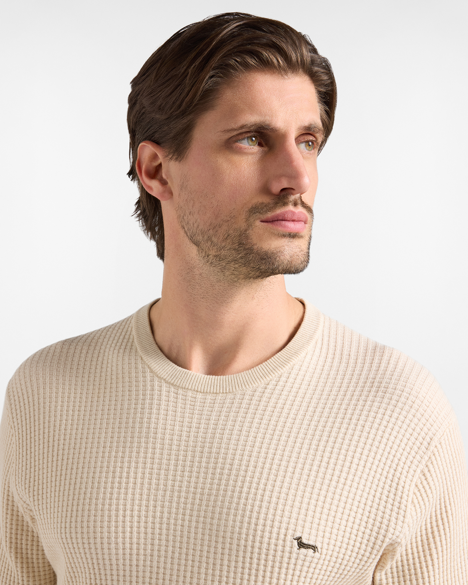 Men's Made in Italy regular fit sweater in wool and cotton blend, TAUPE, large