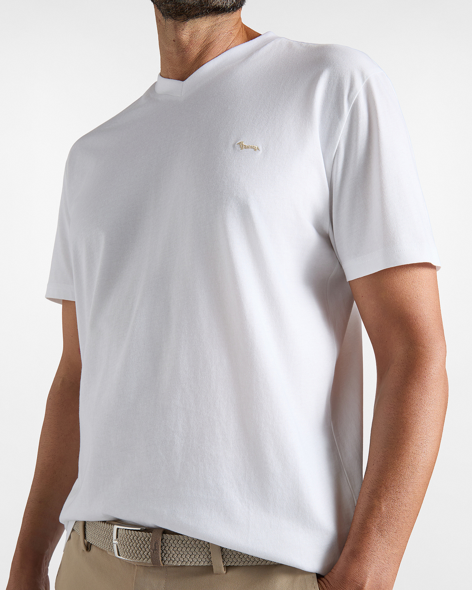Camiseta de hombre con escote en V de 100 % puro algod&oacute;n corte regular, BLANCO, large