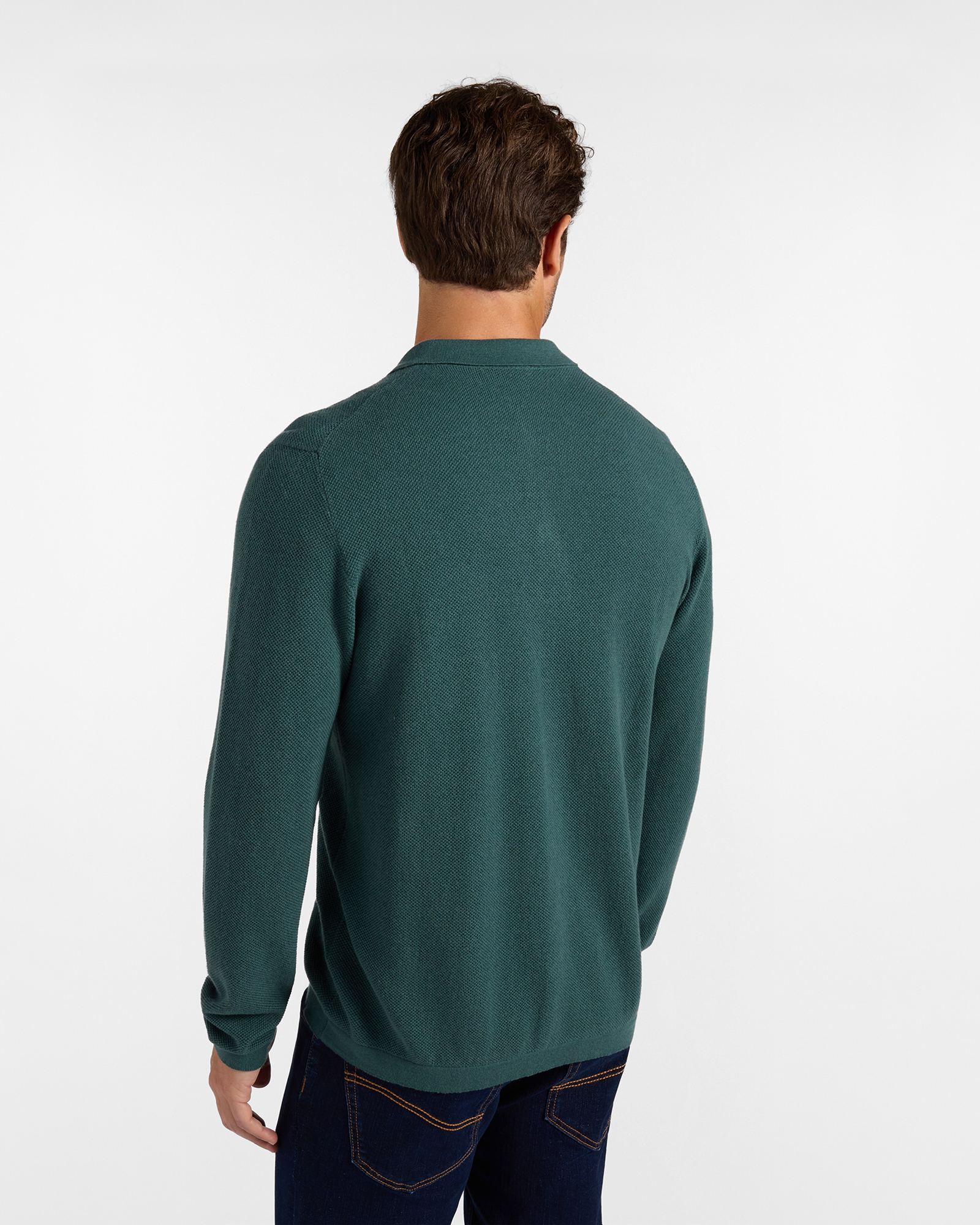 Maglia Uomo con colletto polo abbottonato in misto lana e cotone  Regular Fit Made in Italy, VERDE BOTTIGLIA, large