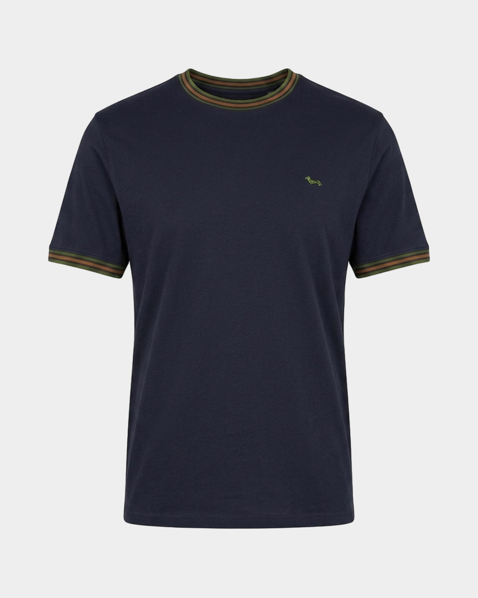 Camiseta de hombre con cuello redondo de canal&eacute; a rayas en 100 % puro algod&oacute;n corte regular, AZUL MARINO, large