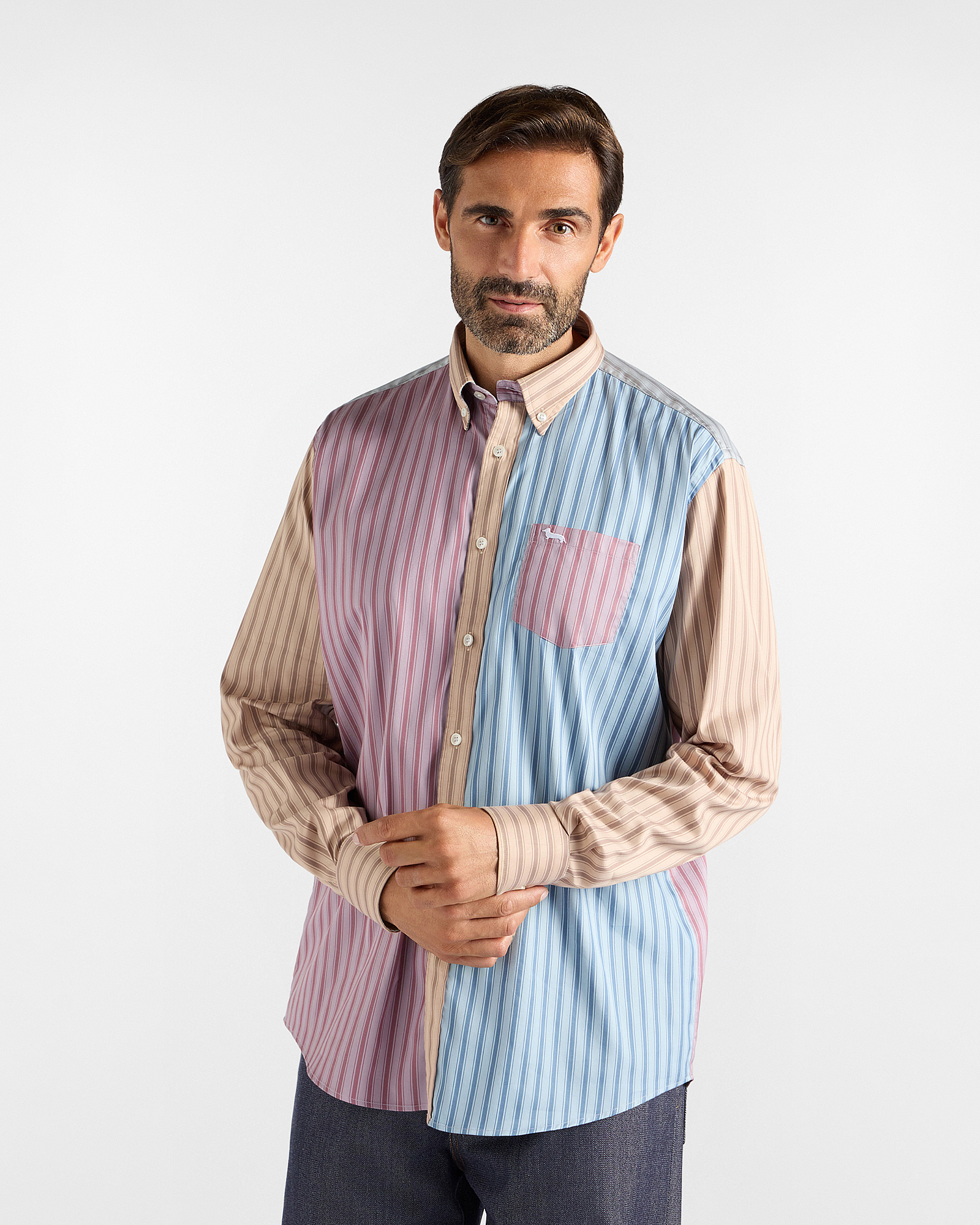 Men's Piazzetta shirt striped patchwork Classic Fit multicolor