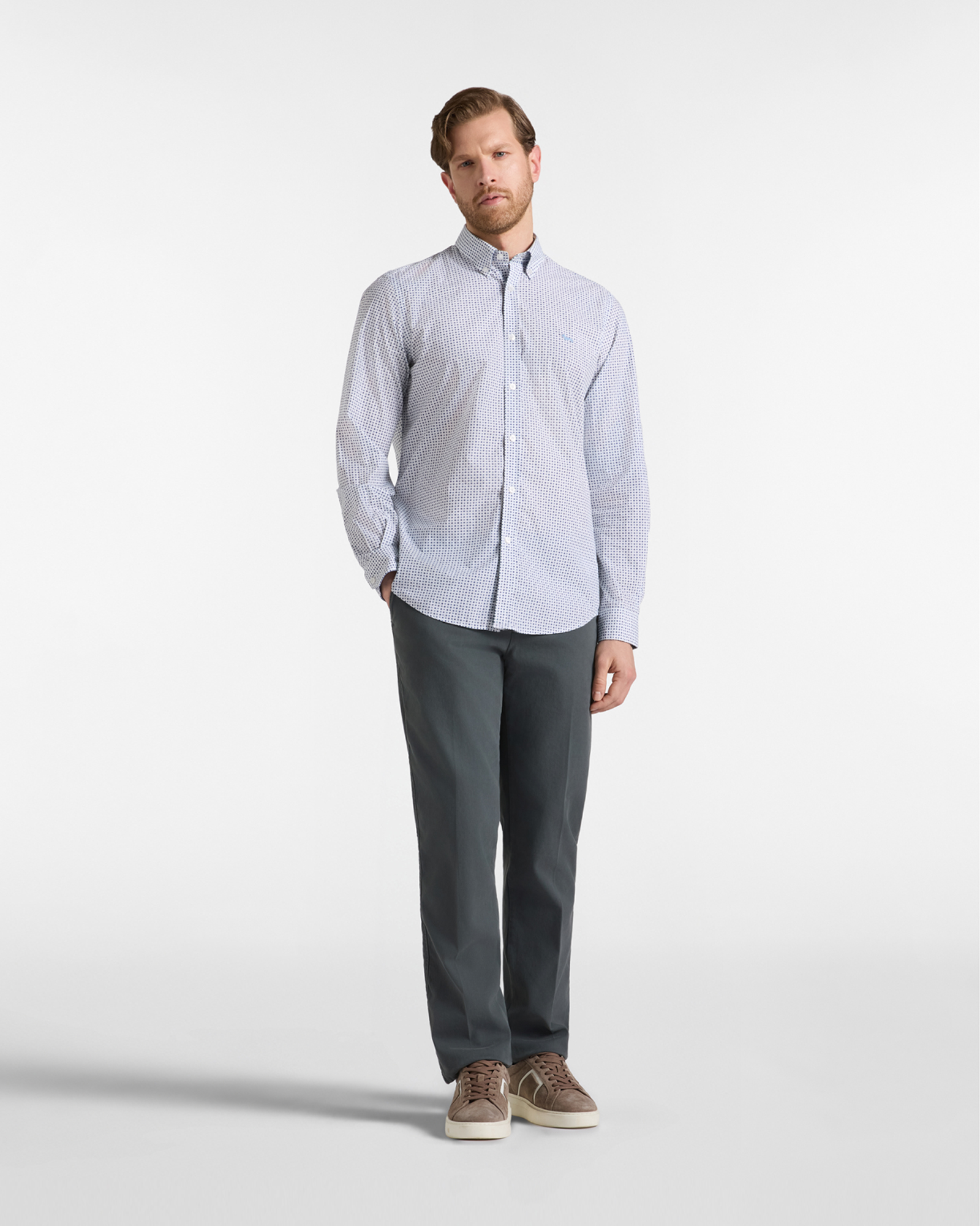Chemise homme blanche en popeline &agrave; imprim&eacute; Cravatteria Narrow Fit, BLANC, large