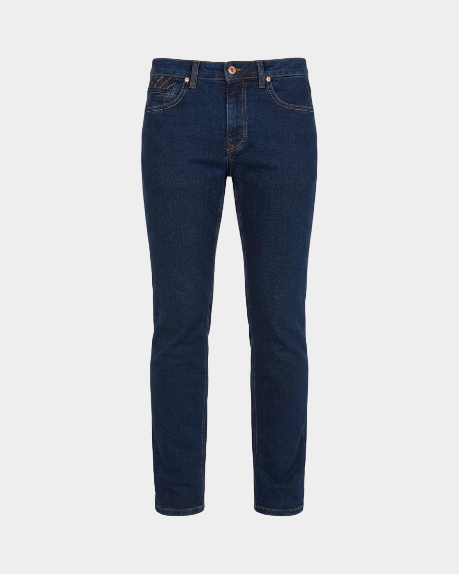 Men&rsquo;s narrow-fit 5-pocket jeans with personalized inserts Made in Italy, DENIM BLUE, large