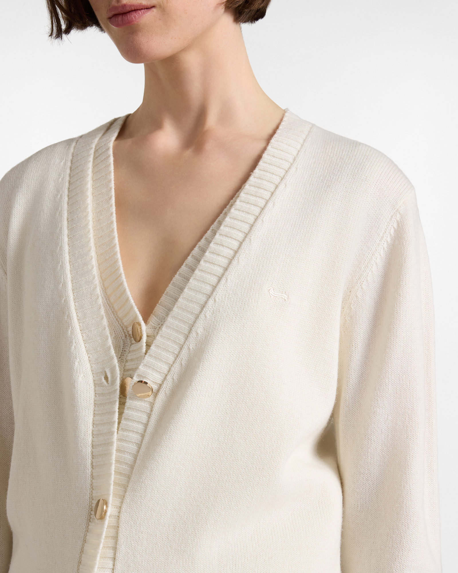 Women's Made in Italy V-neck sweater in wool blend, WHITE, large