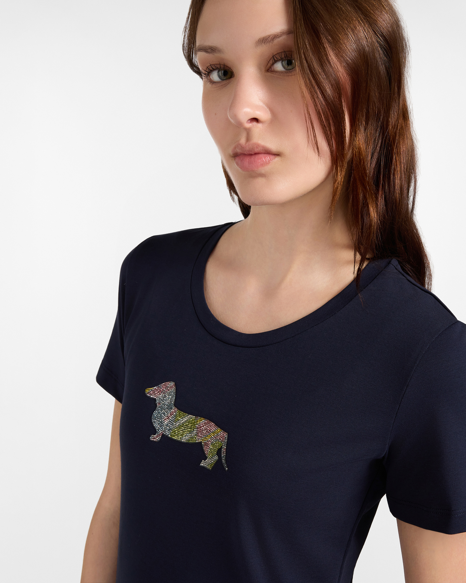 T-shirt Donna in cotone stretch  con Maxi Bassotto, BLU NAVY, large