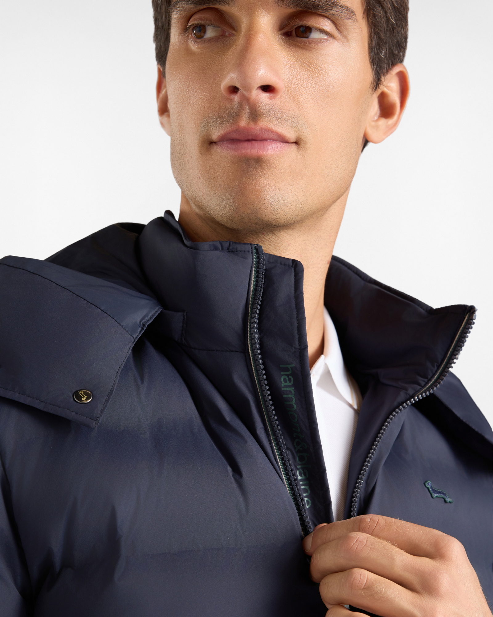 Bomber acolchado para hombre de nailon t&eacute;cnico el&aacute;stico, AZUL MARINO, large