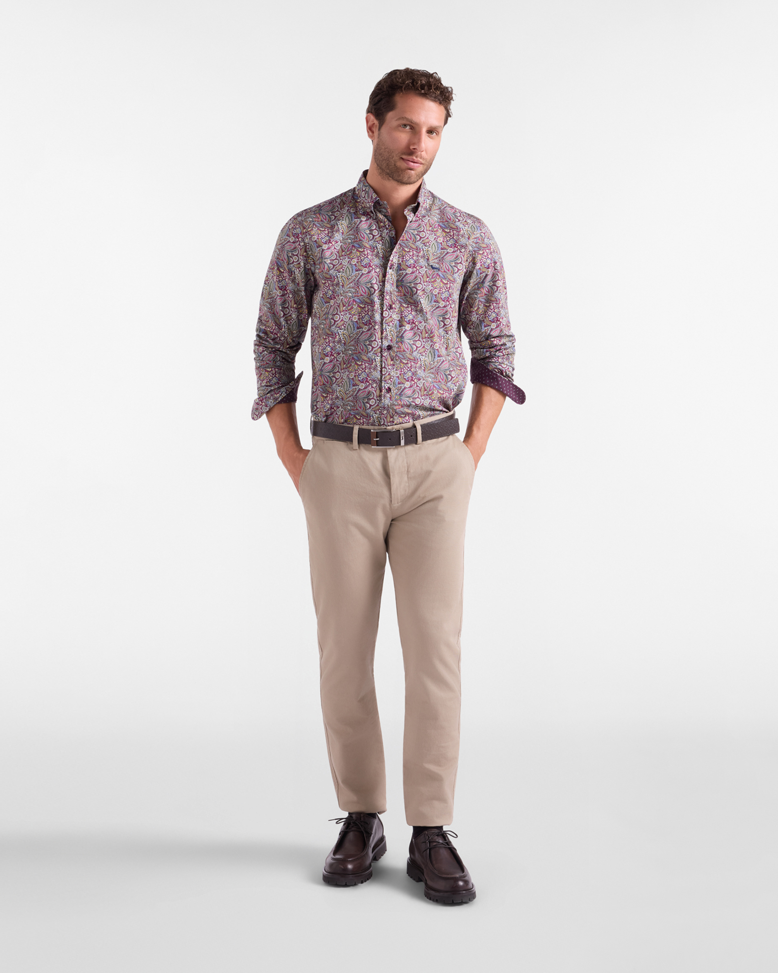Camicia Uomo popeline stampa paisley Regular Fit, VIOLA SCURO, large