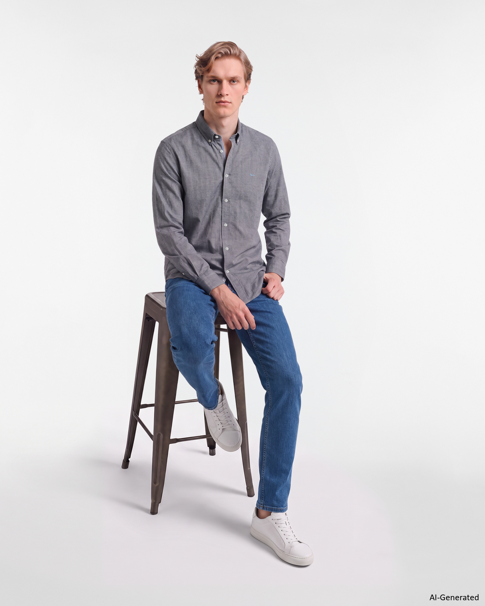 Men&rsquo;s herringbone cashmere-blend flannel shirt, NAVY BLUE, large