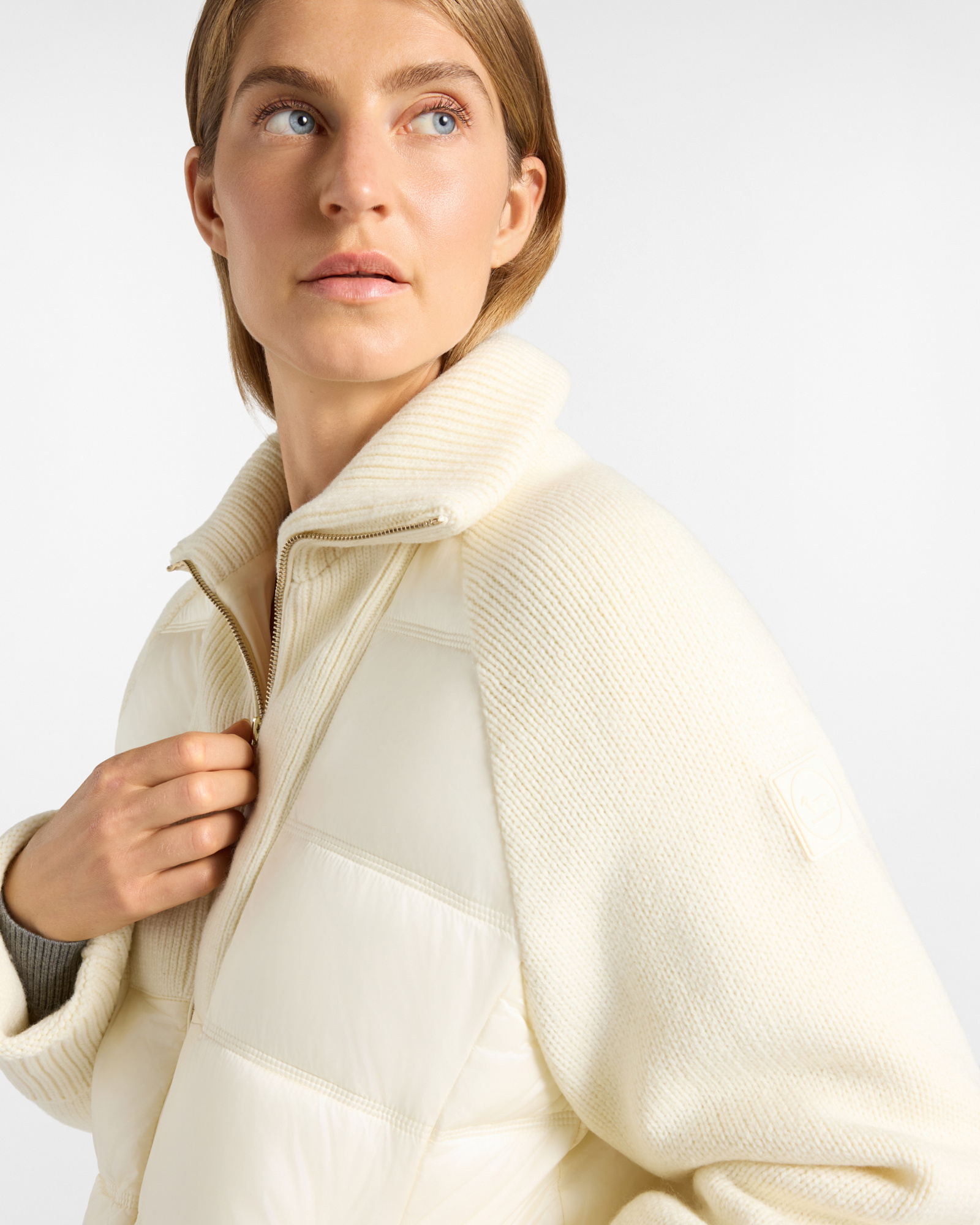 Giubbotto da donna  Oversize in nylon e lana a costina, BIANCO, large