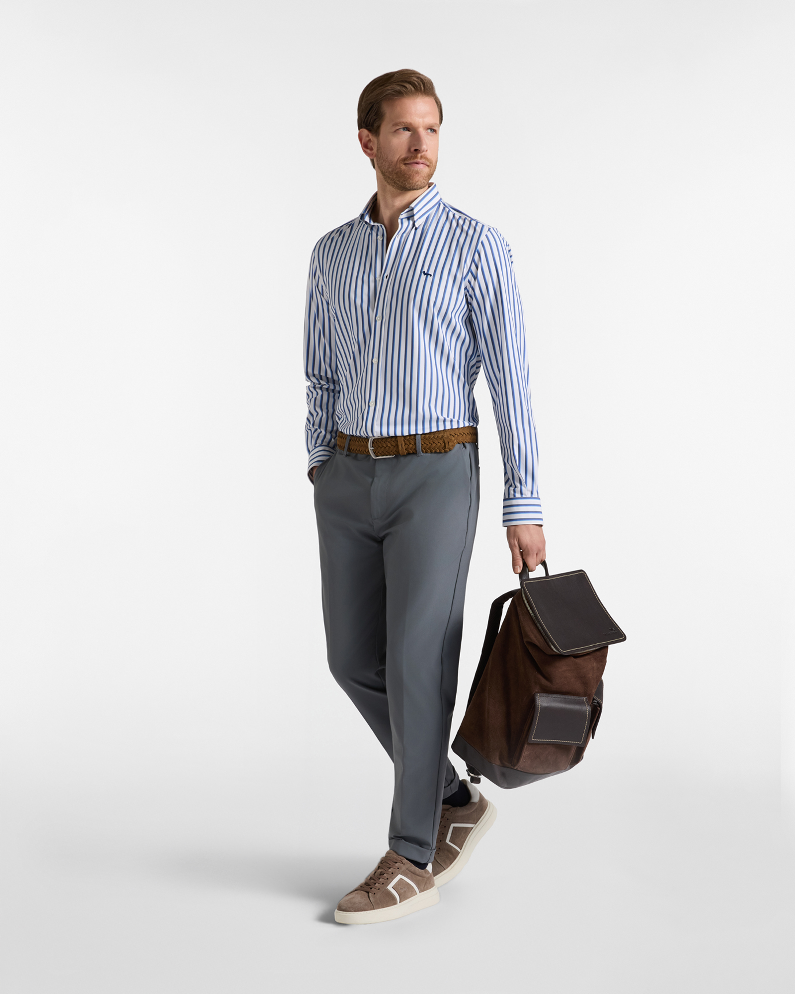 Camicia Uomo tessuto tecnico a righe Narrow Fit, BIANCO, large