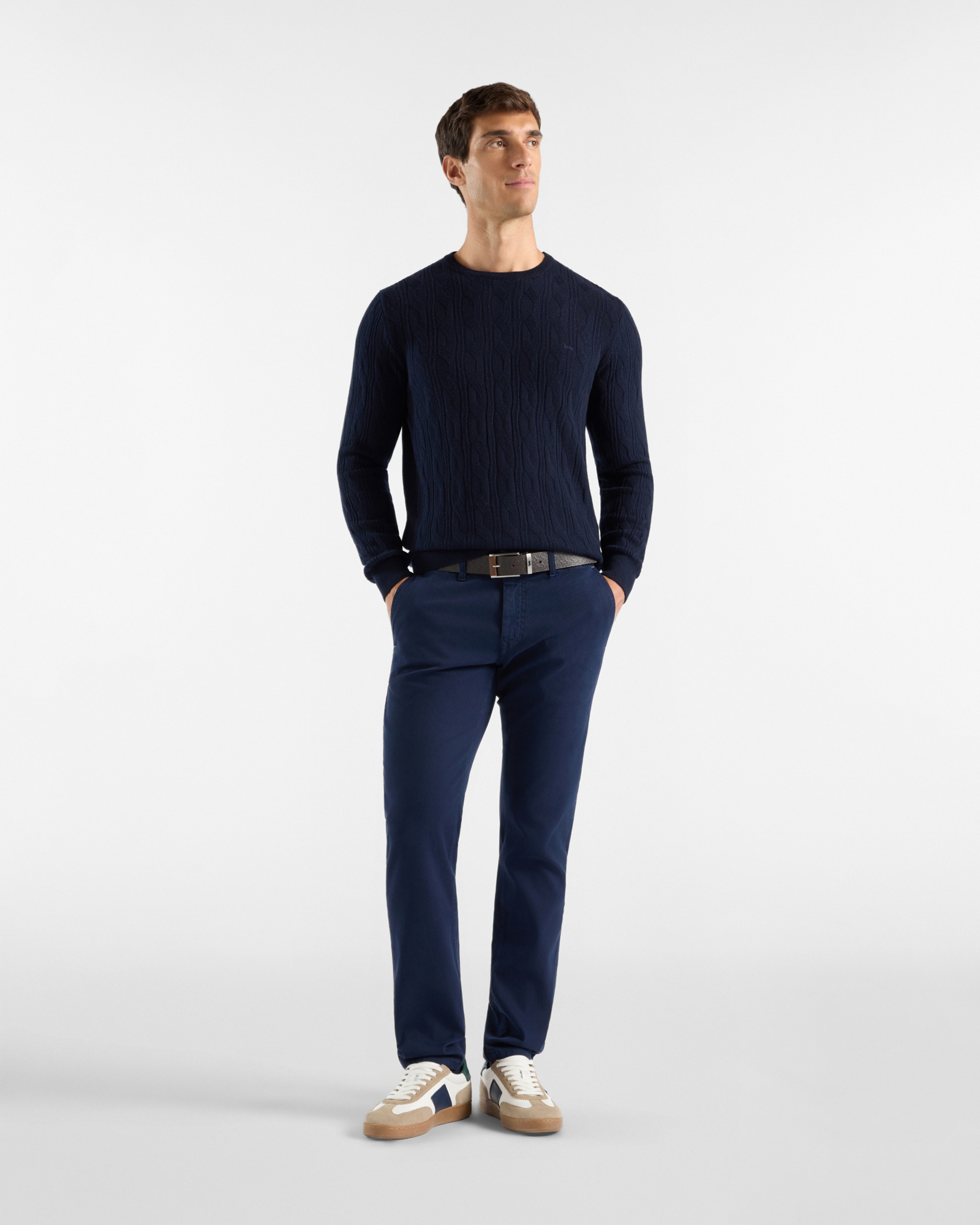 Men&rsquo;s narrow-fit dark  stretch cotton 5-pocket trousers Made in Italy, NAVY BLUE, large