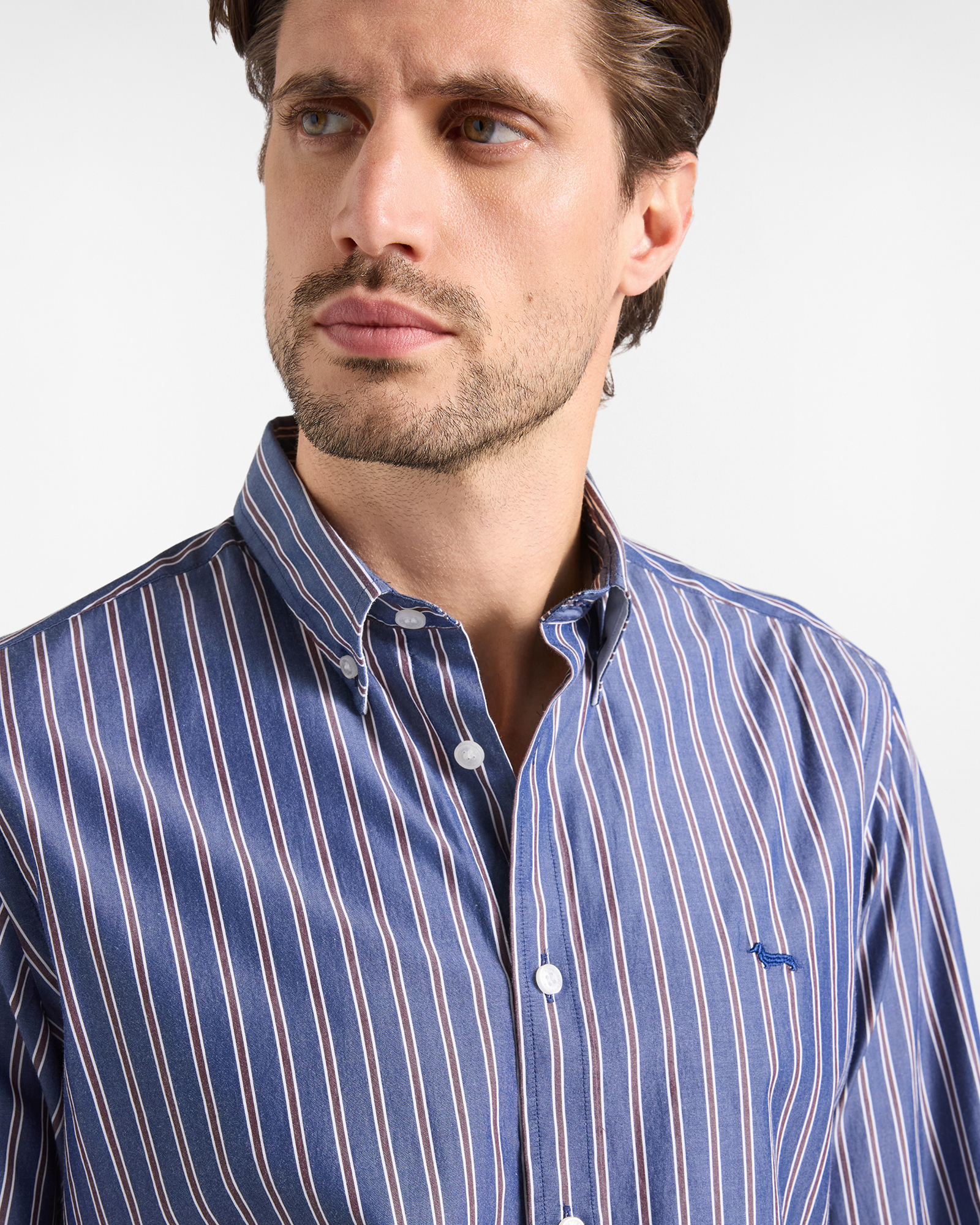 Camicia Uomo Regular Fit Righe Regimental in Cotone, BLU NAVY, large