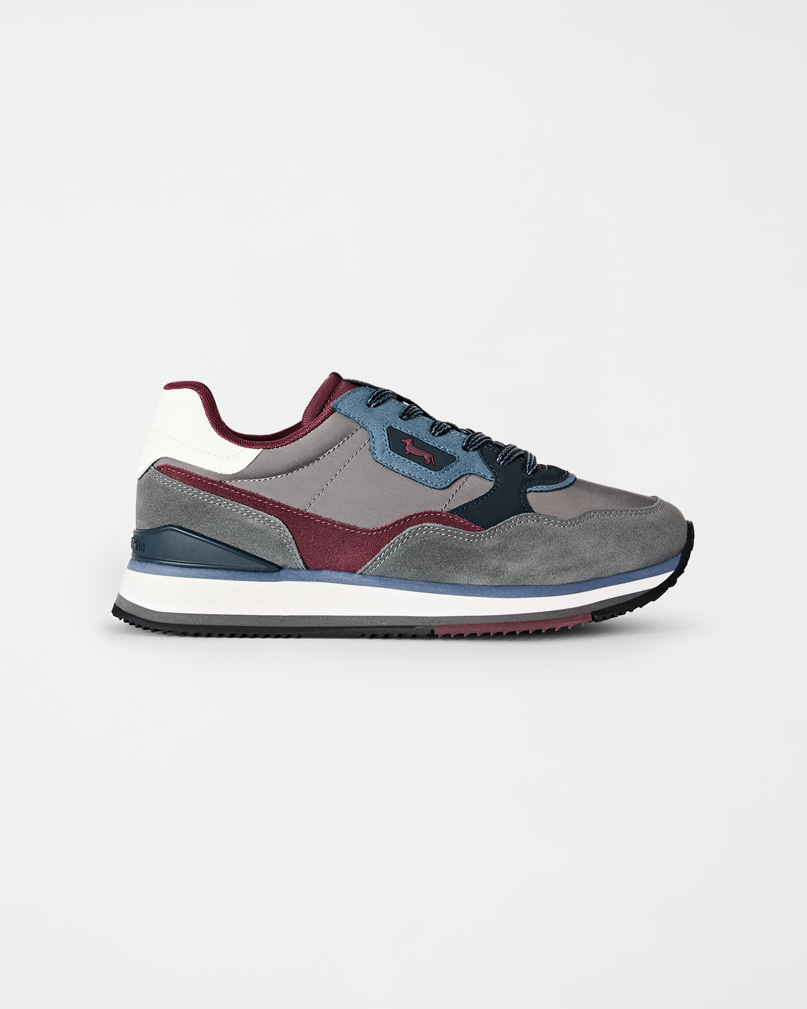 Men's three-tone running sneakers in suede and technical fabric