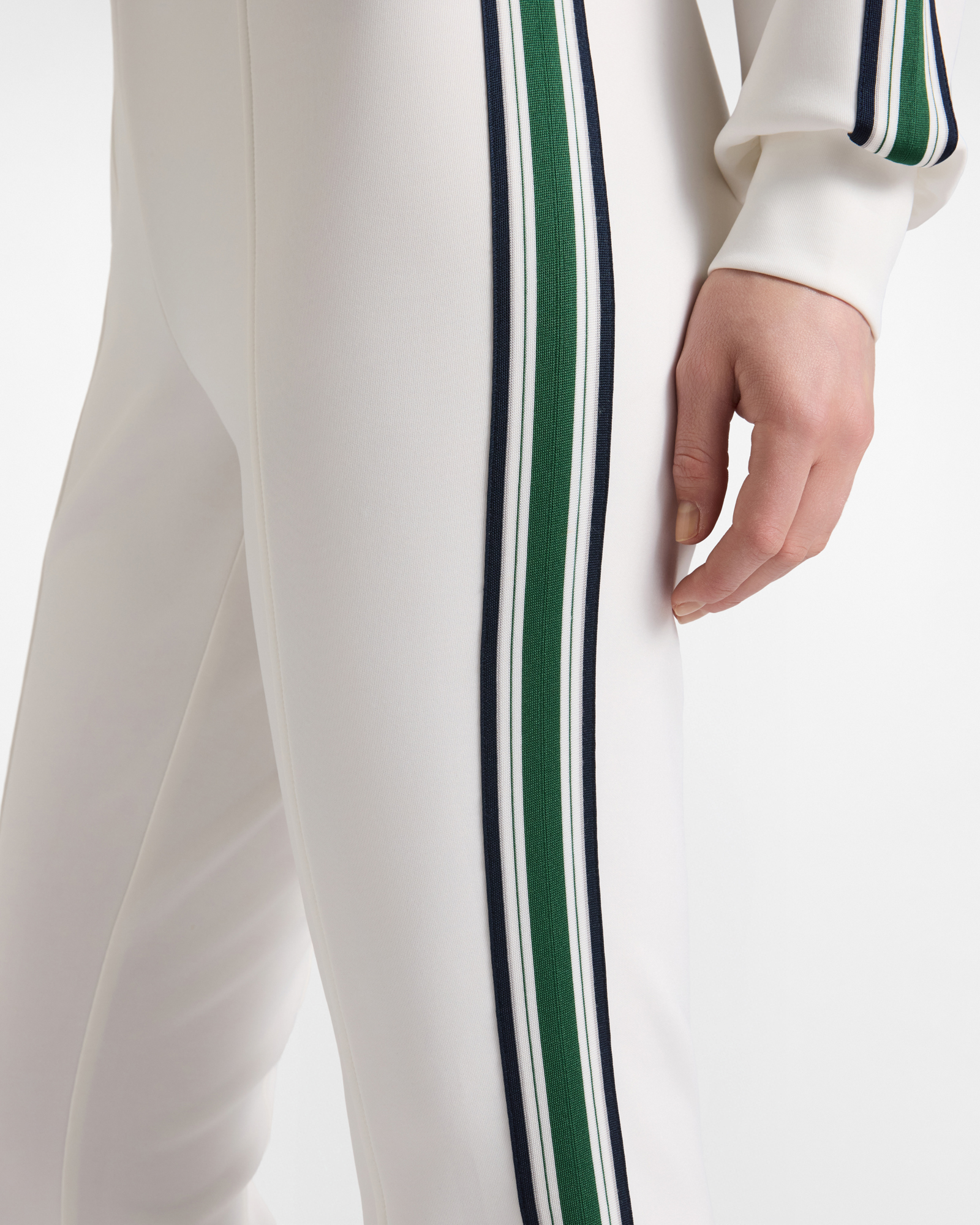Women's fleece trousers with regimental stripes, WHITE, large