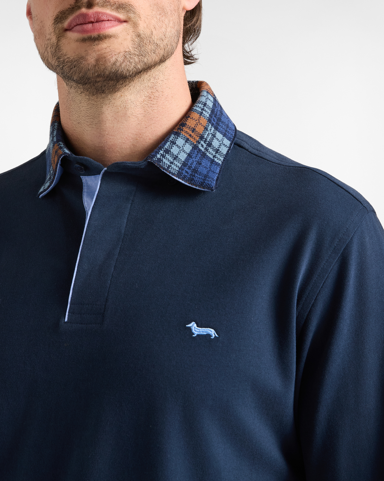 Langarm-Poloshirt f&uuml;r Herren aus Brushed Jersey aus 100 % reiner Baumwolle in Blau, MARINEBLAU, large