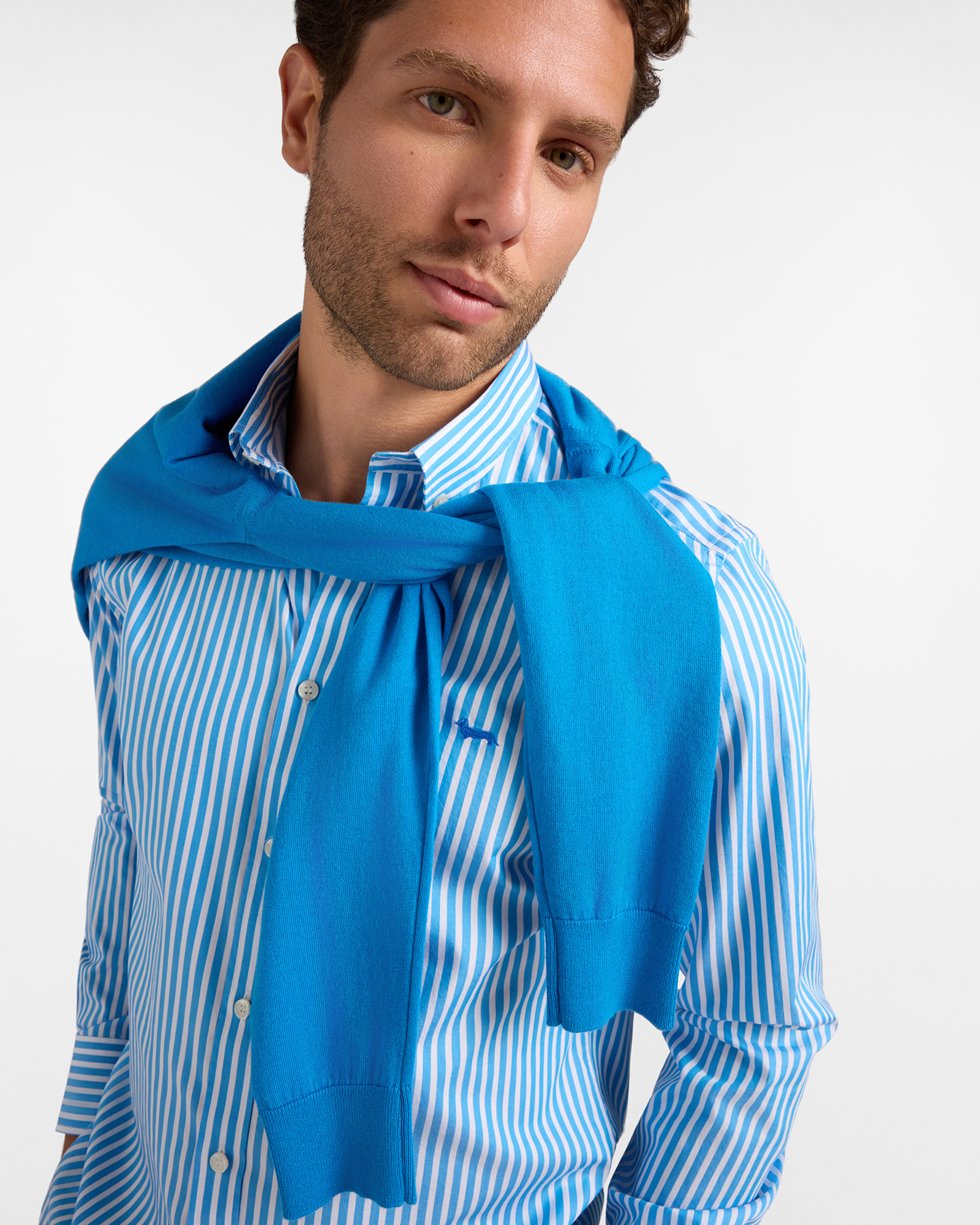 Chemise homme turquoise en twill &agrave; rayures satin&eacute;es Regular Fit, BLEU CLAIR, large