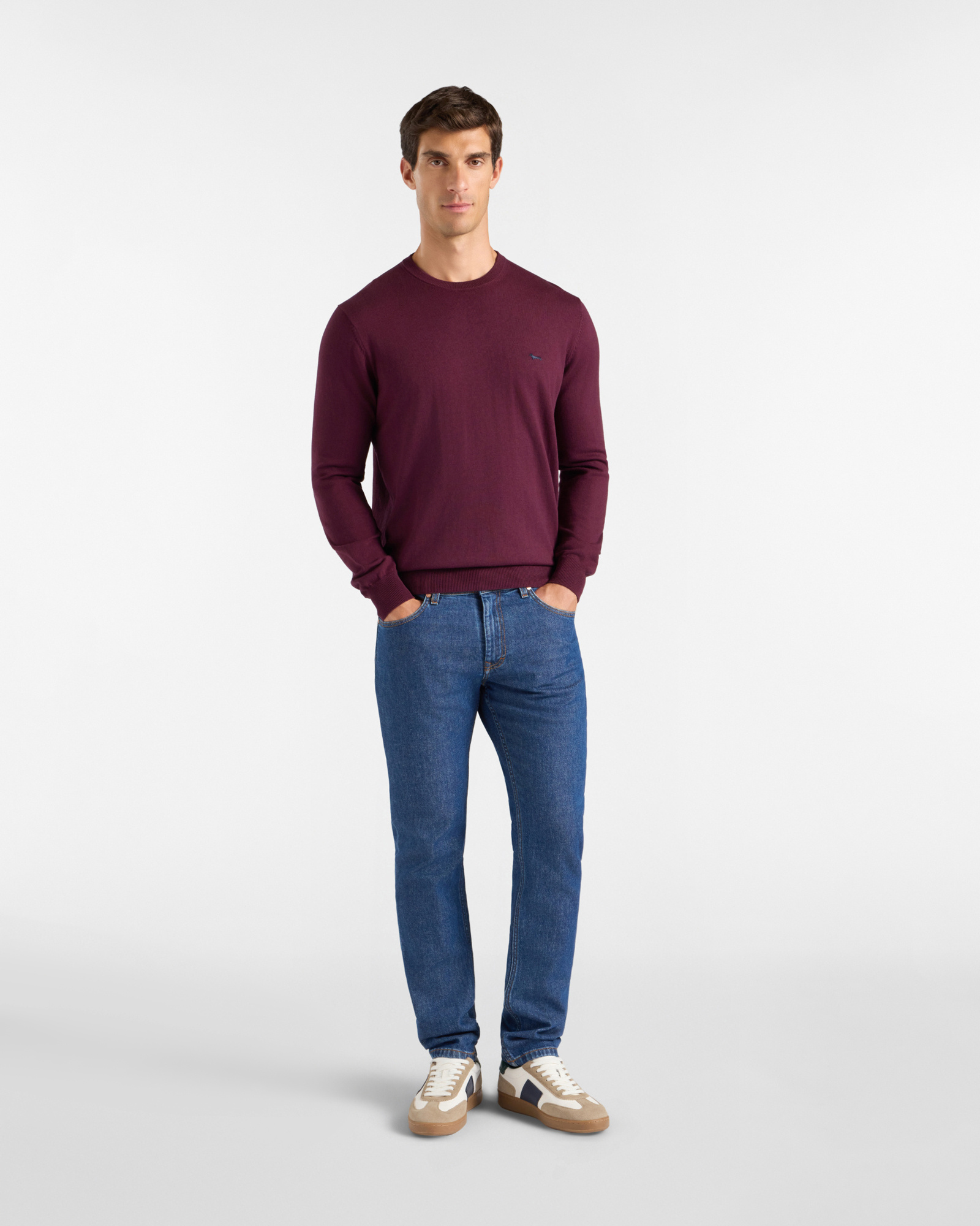 Men's regular fit sweater in a  wool and cotton blend, DARK PURPLE, large