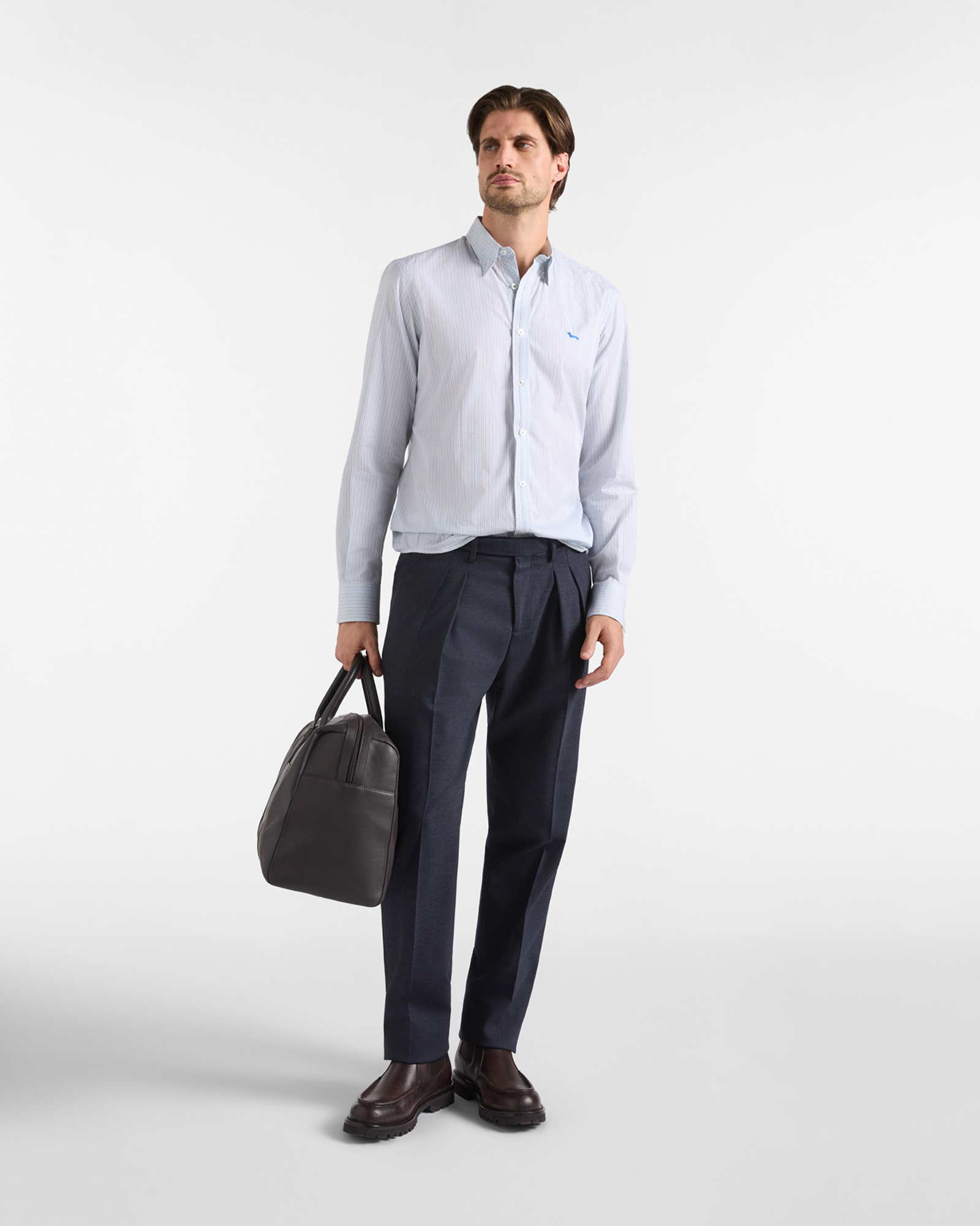 Camisa de hombre de popel&iacute;n a rayas extrafino, BLANCO, large