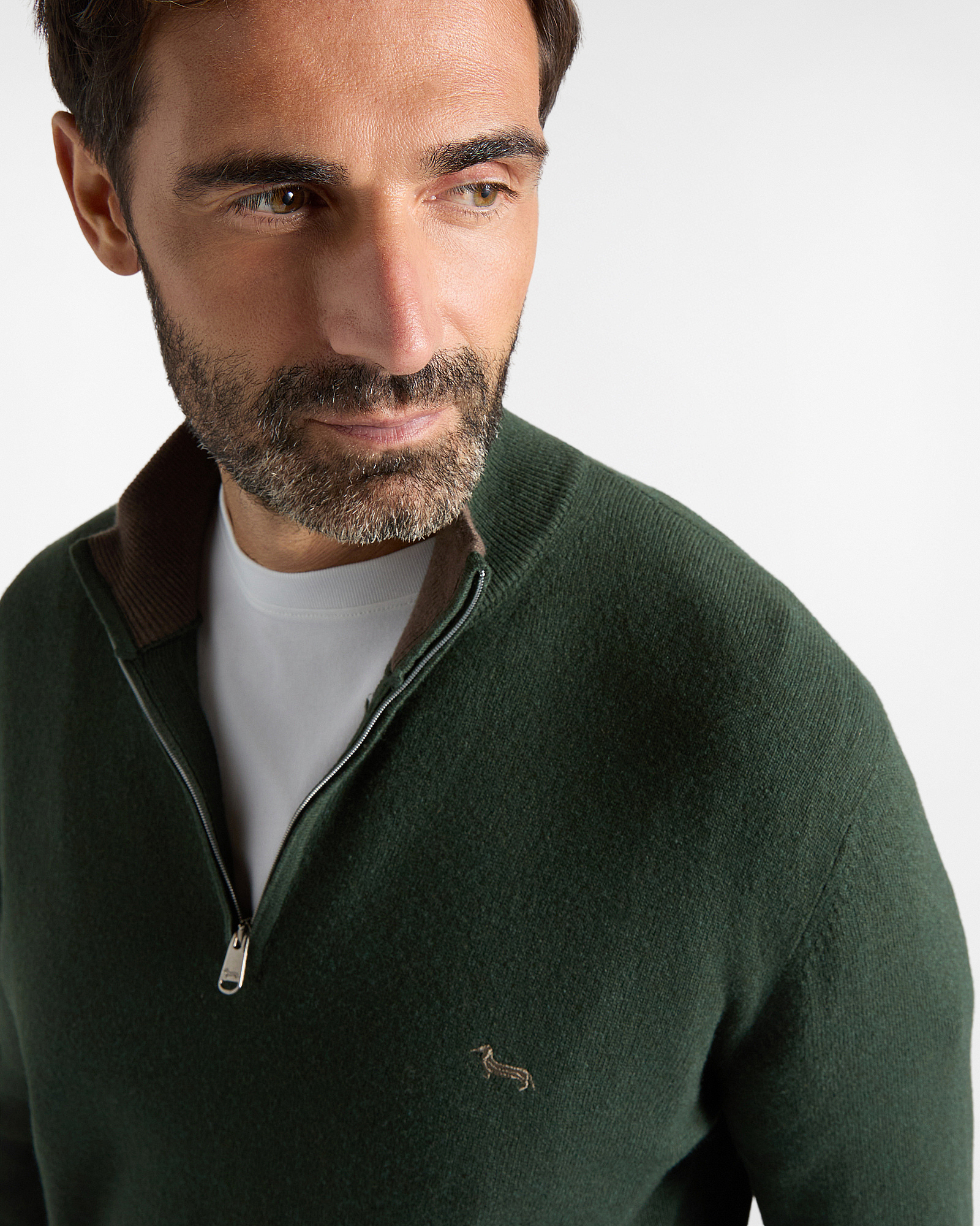 Men's regular fit sweater with half-zip stand-up collar in a  wool blend, SPORT GREEN, large
