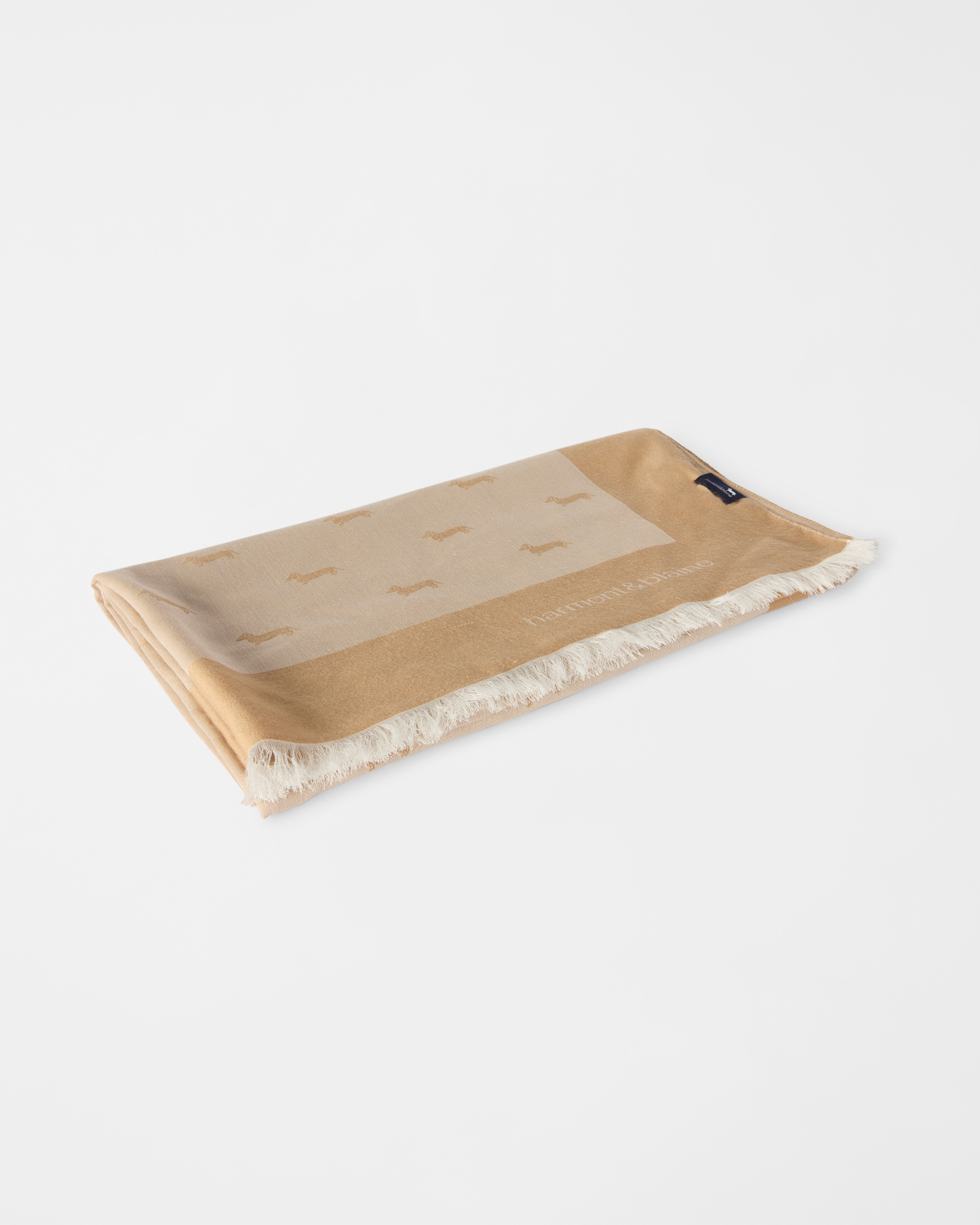 Sciarpa Uomo Monogram in Viscosa con Jacquard Bassotto All-Over, BEIGE, large