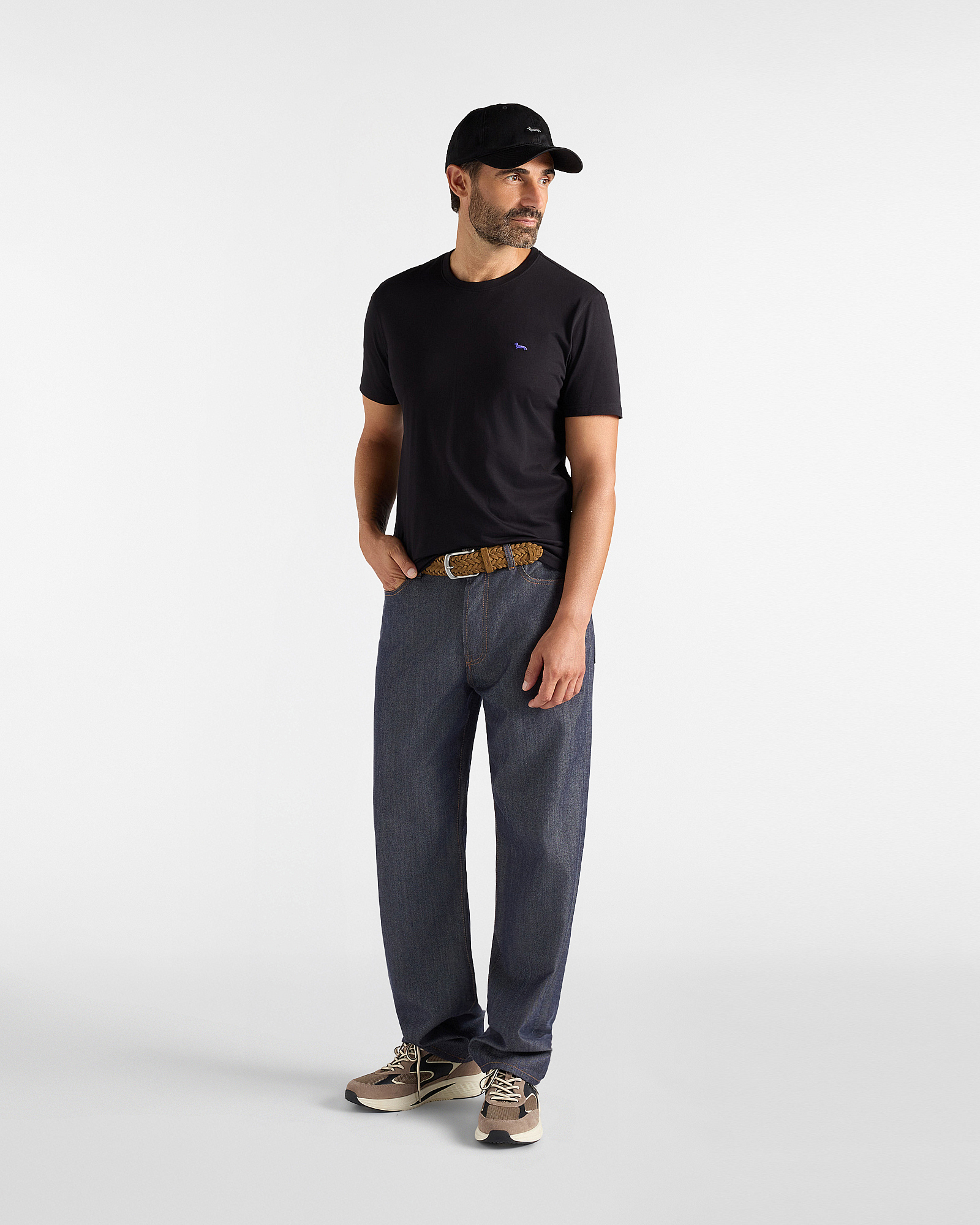 Men's narrow-fit  T-shirt in 100% pure cotton, BLACK, large