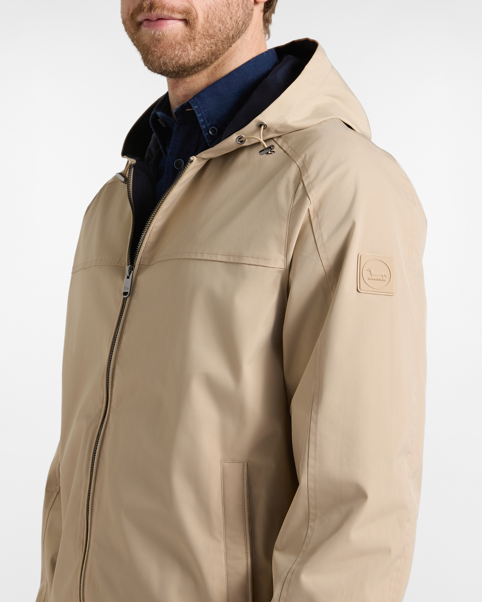 Men's nylon jacket with double fastening, BEIGE, large