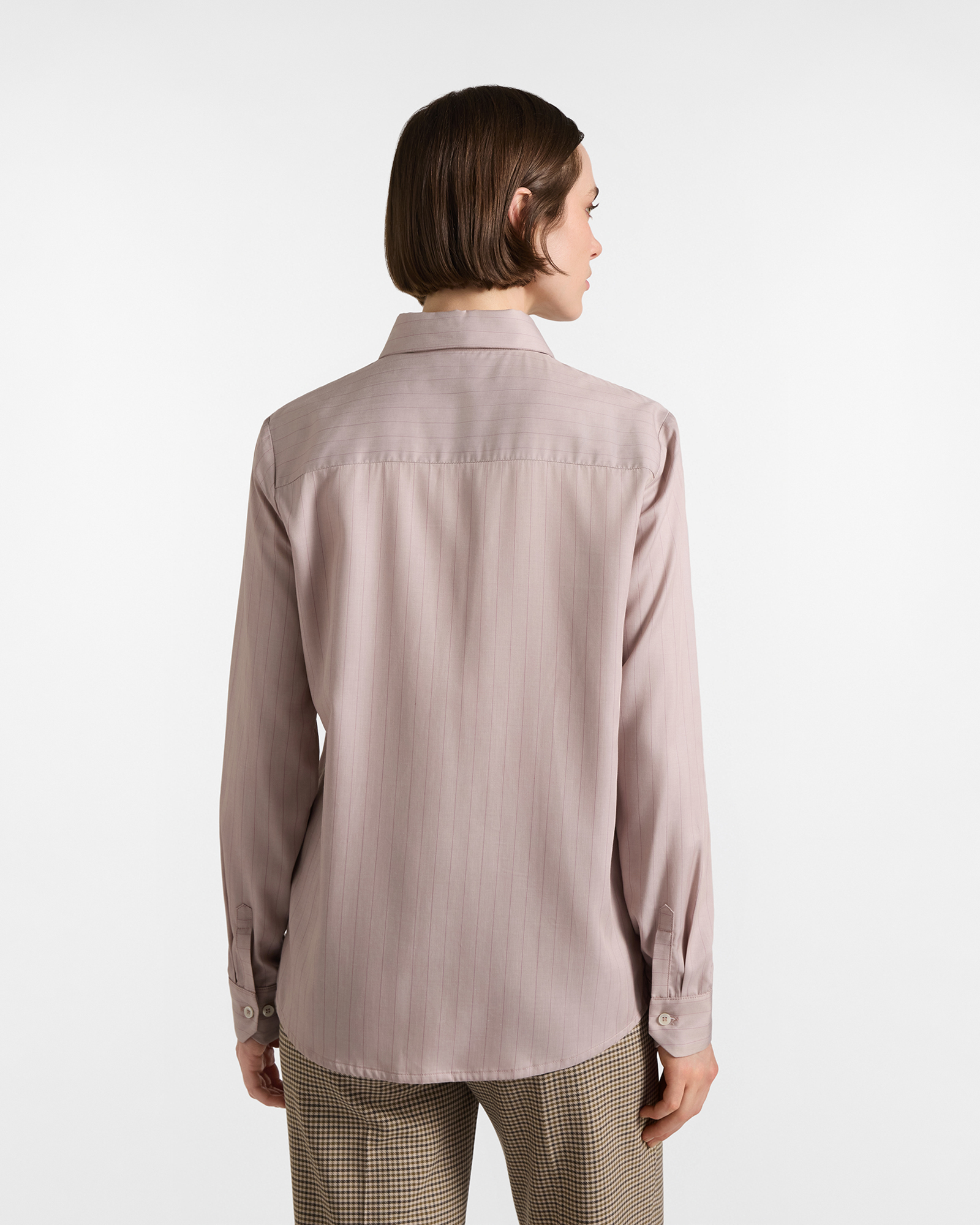 Women's flowing sand-shade pinstripe fabric shirt, BEIGE, large