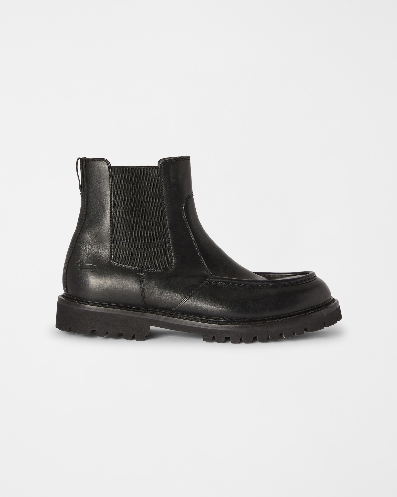 Men's black Chelsea boots in genuine leather with loafer-style stitching on toe