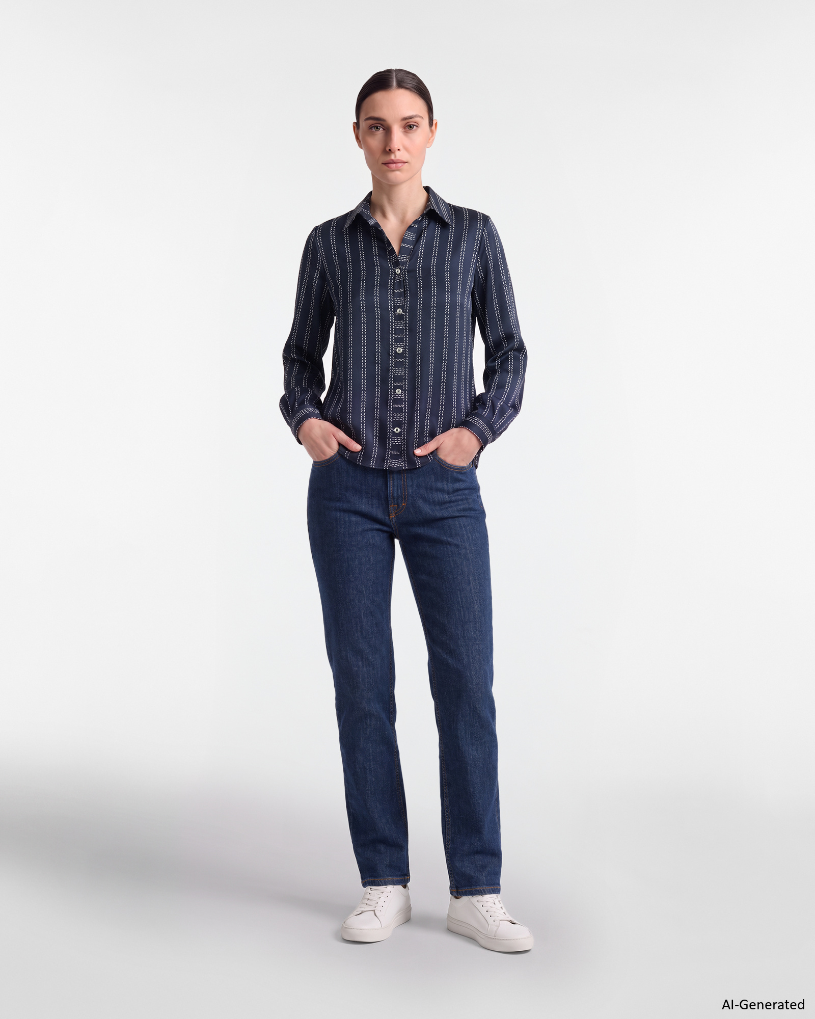 Chemise femme imprim&eacute;e avec encolure V Made in Italy, BLEU, large