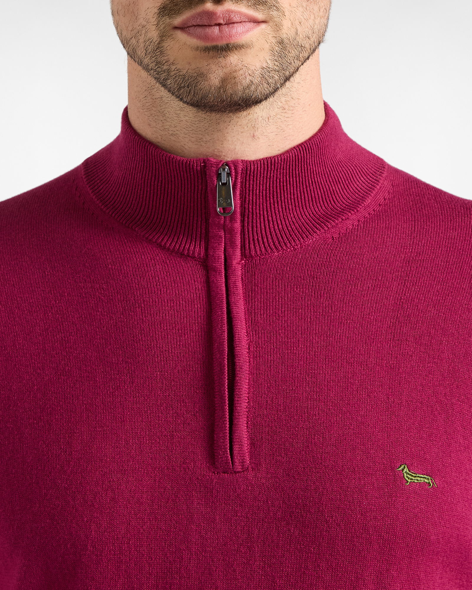 Maglia Uomo con collo alto half zip in misto lana e cotone  Regular Fit, INDIAN ROSE, large