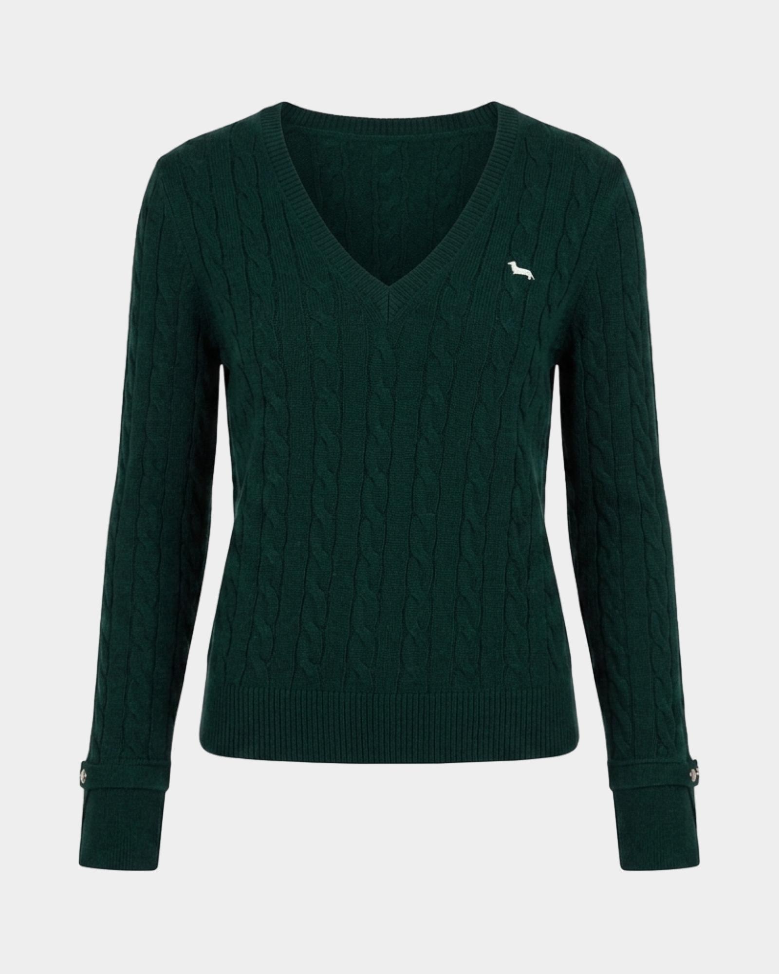 Women's regular fit V-neck sweater in  wool blend with cashmere, GREEN, large